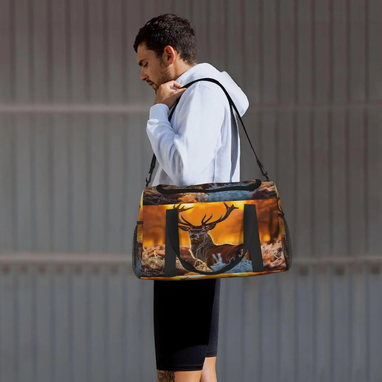 Travel Duffel Bag For Men Women, Autumn Forest Animal Deer Carry On Sport Gym Bag With Shoulder Strap Lightweight Waterproof Weekender Bag Overnight Bag