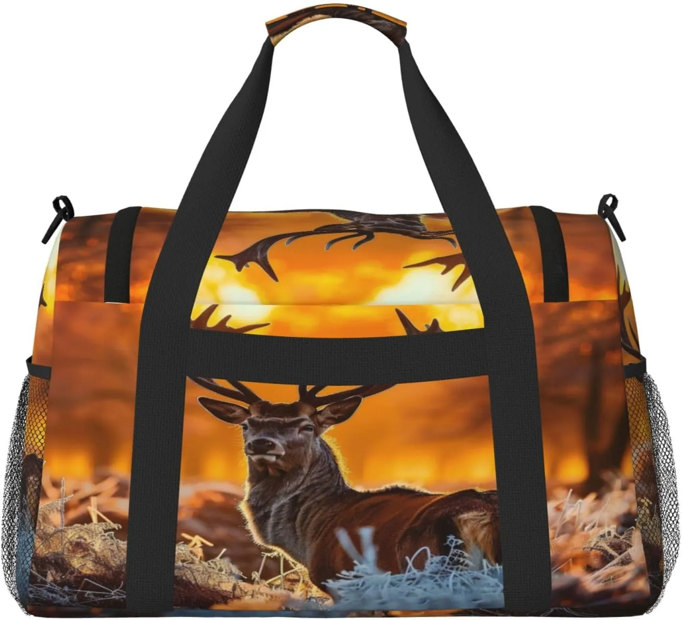 Travel Duffel Bag For Men Women, Autumn Forest Animal Deer Carry On Sport Gym Bag With Shoulder Strap Lightweight Waterproof Weekender Bag Overnight Bag