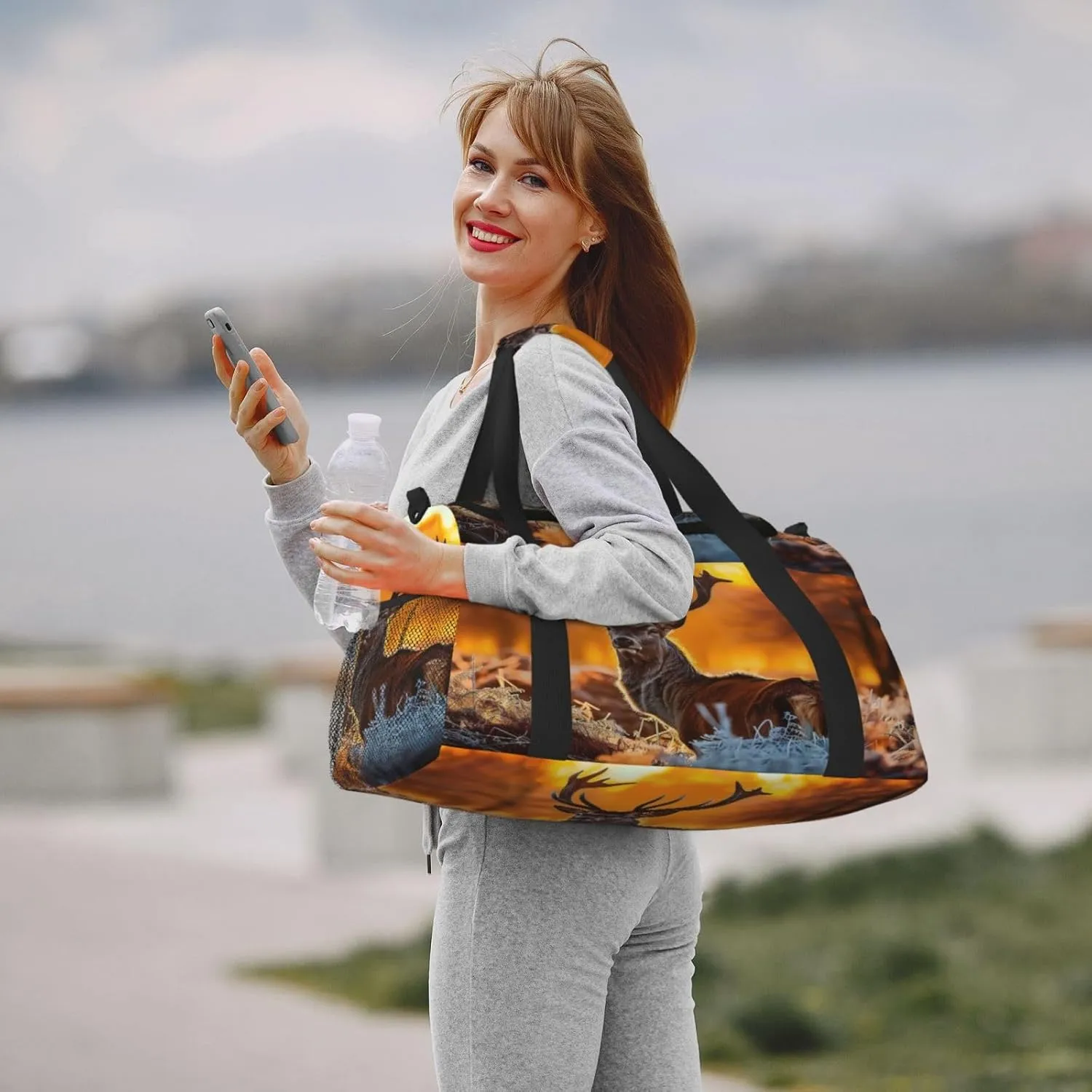 Travel Duffel Bag For Men Women, Autumn Forest Animal Deer Carry On Sport Gym Bag With Shoulder Strap Lightweight Waterproof Weekender Bag Overnight Bag