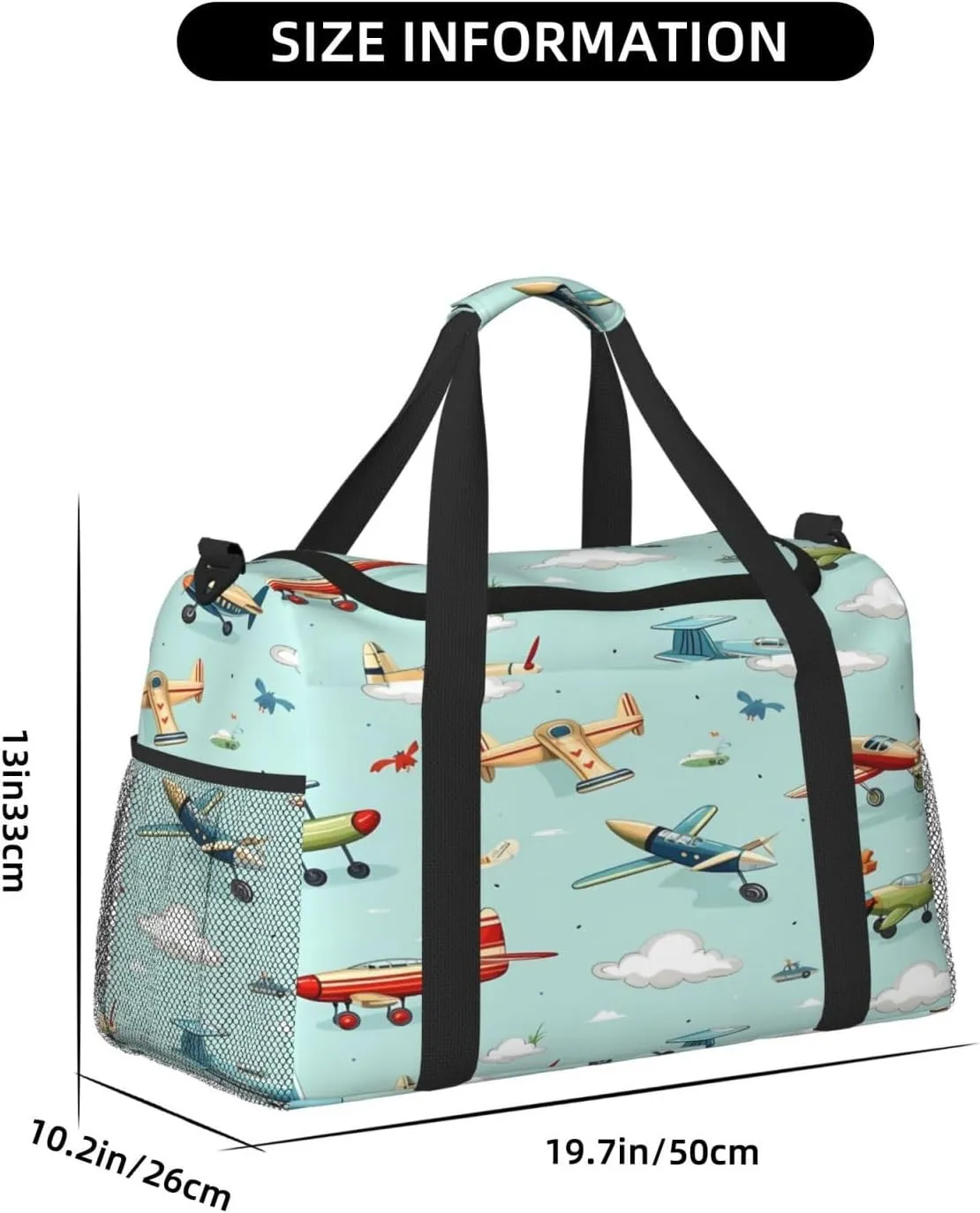Travel Duffel Bag For Men Women, Cartoon Airplanes Pattern Carry On Sport Gym Bag With Shoulder Strap Lightweight Waterproof Weekender Bag Overnight Bag