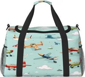 Travel Duffel Bag For Men Women, Cartoon Airplanes Pattern Carry On Sport Gym Bag With Shoulder Strap Lightweight Waterproof Weekender Bag Overnight Bag