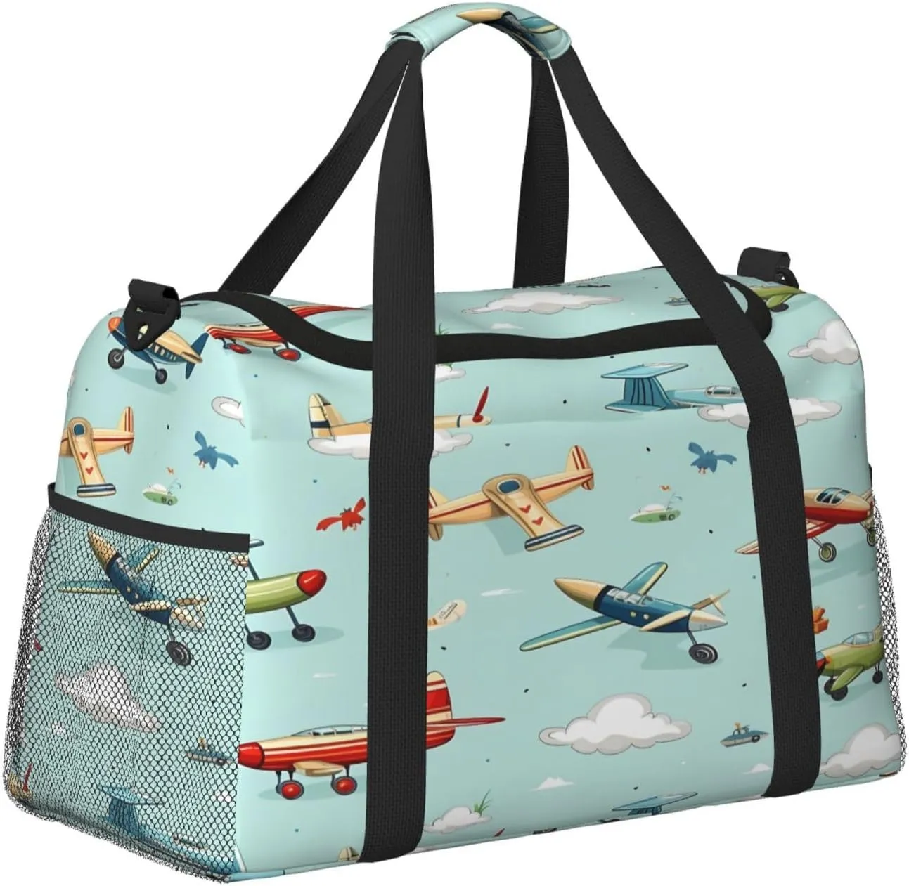 Travel Duffel Bag For Men Women, Cartoon Airplanes Pattern Carry On Sport Gym Bag With Shoulder Strap Lightweight Waterproof Weekender Bag Overnight Bag