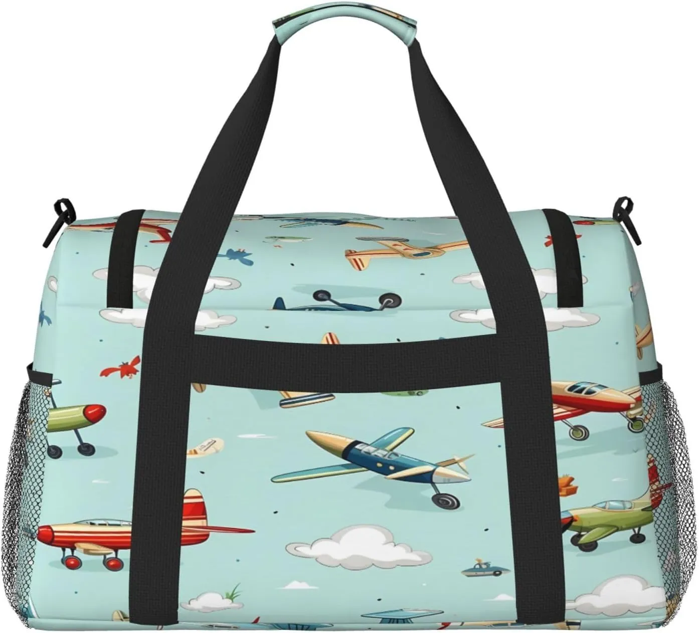 Travel Duffel Bag For Men Women, Cartoon Airplanes Pattern Carry On Sport Gym Bag With Shoulder Strap Lightweight Waterproof Weekender Bag Overnight Bag
