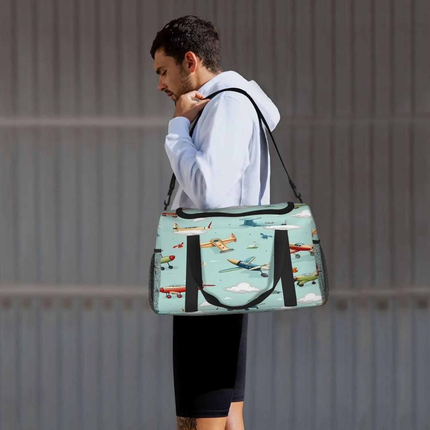 Travel Duffel Bag For Men Women, Cartoon Airplanes Pattern Carry On Sport Gym Bag With Shoulder Strap Lightweight Waterproof Weekender Bag Overnight Bag