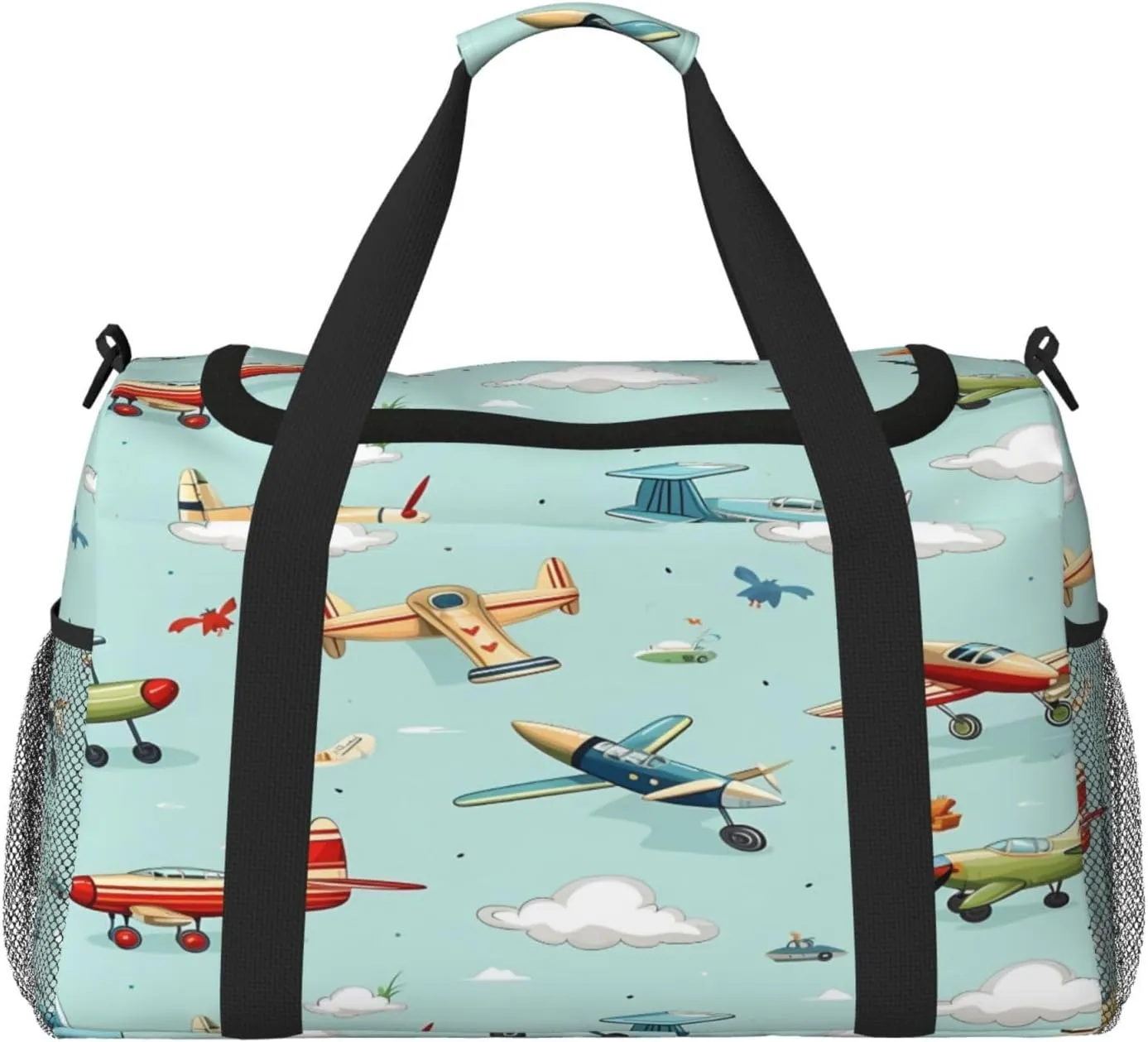 Travel Duffel Bag For Men Women, Cartoon Airplanes Pattern Carry On Sport Gym Bag With Shoulder Strap Lightweight Waterproof Weekender Bag Overnight Bag