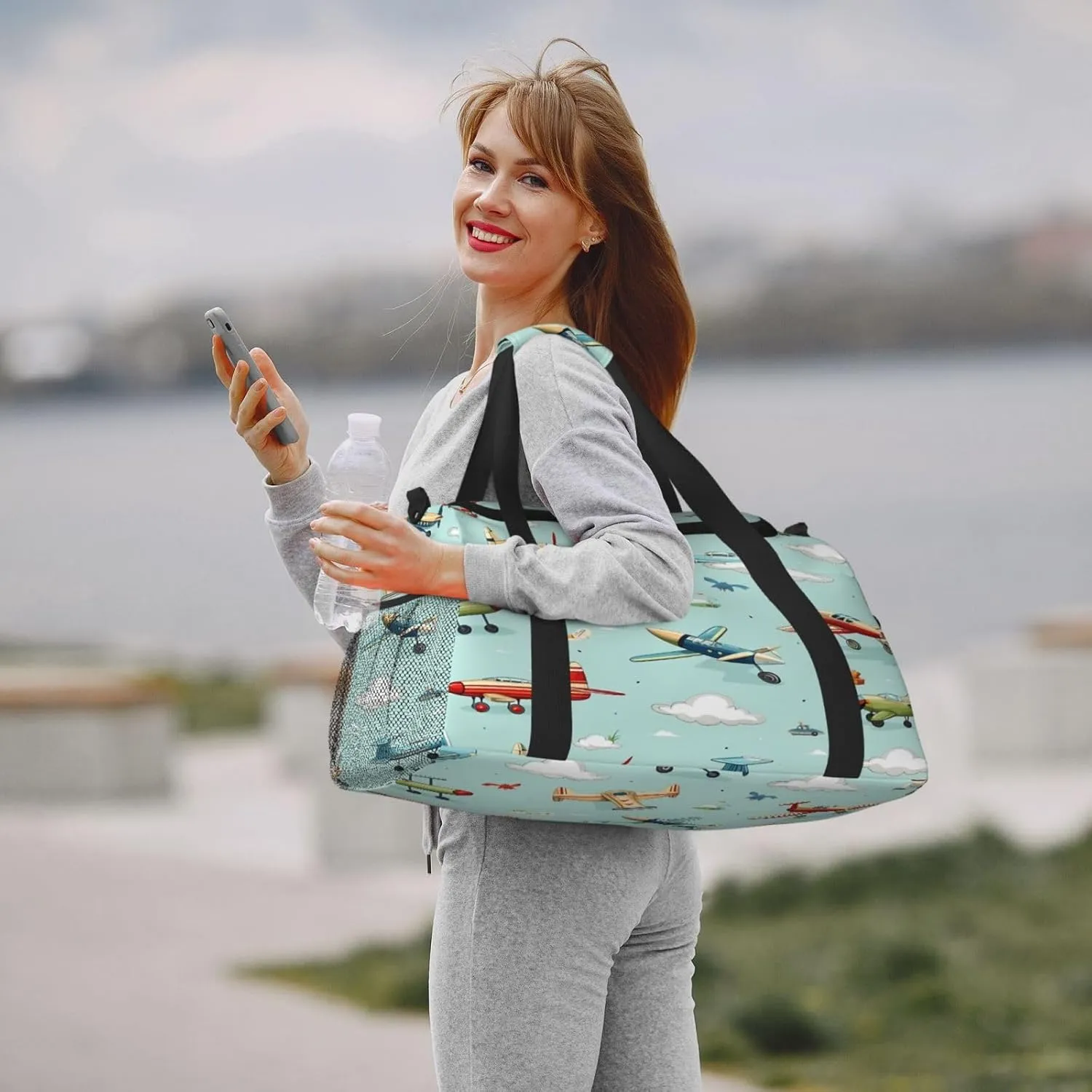 Travel Duffel Bag For Men Women, Cartoon Airplanes Pattern Carry On Sport Gym Bag With Shoulder Strap Lightweight Waterproof Weekender Bag Overnight Bag