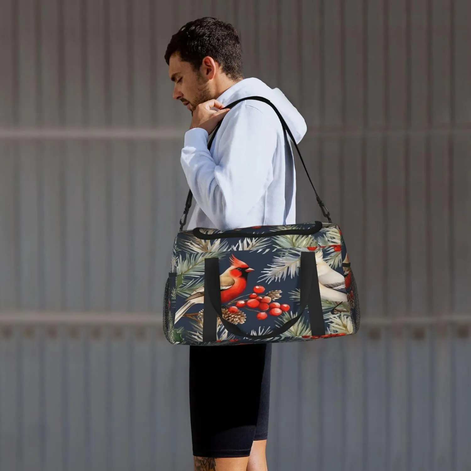 Travel Duffel Bag For Men Women, Christmas Birds Holly Tree Berry Carry On Sport Gym Bag With Shoulder Strap Lightweight Waterproof Weekender Bag Overnight Bag