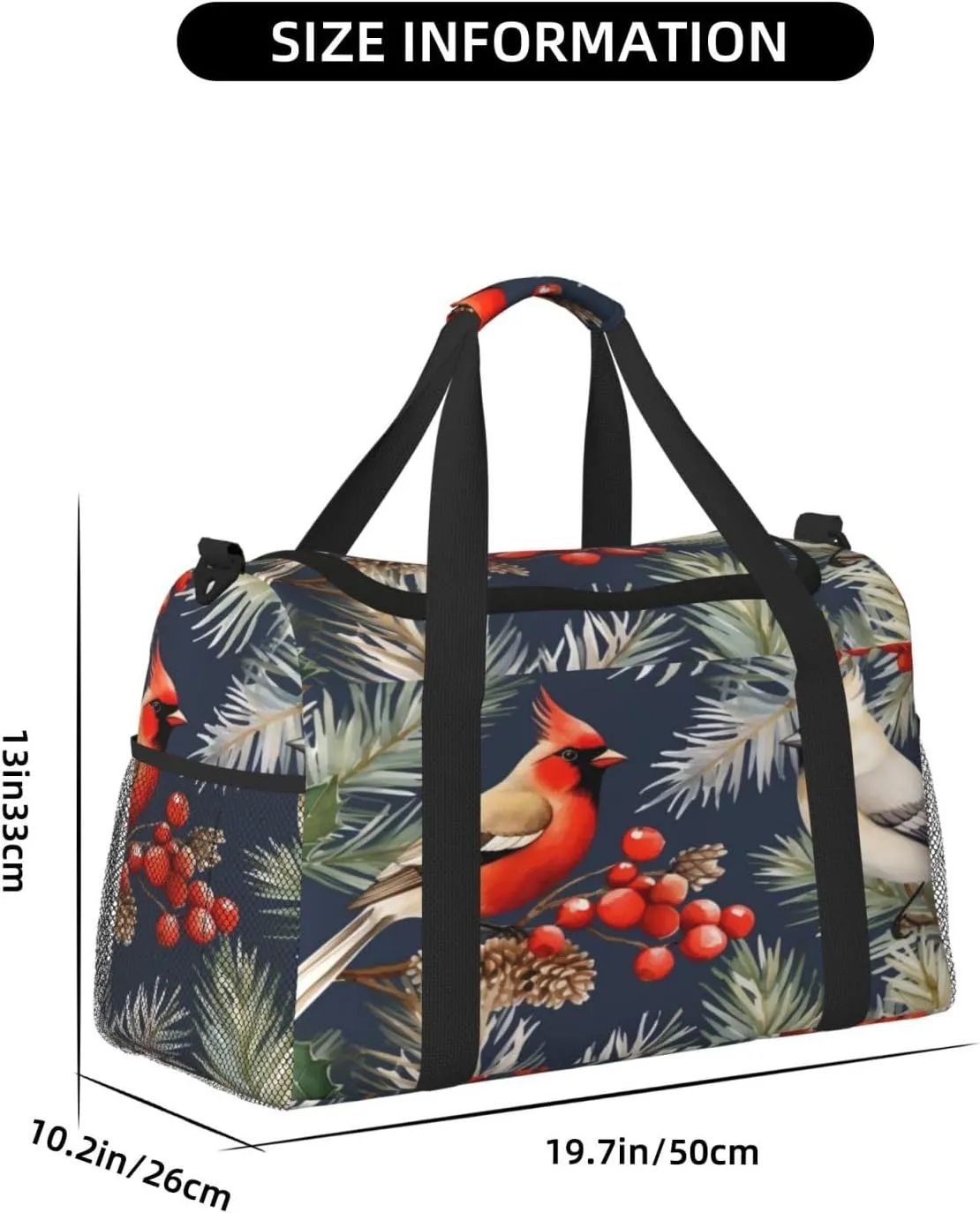 Travel Duffel Bag For Men Women, Christmas Birds Holly Tree Berry Carry On Sport Gym Bag With Shoulder Strap Lightweight Waterproof Weekender Bag Overnight Bag