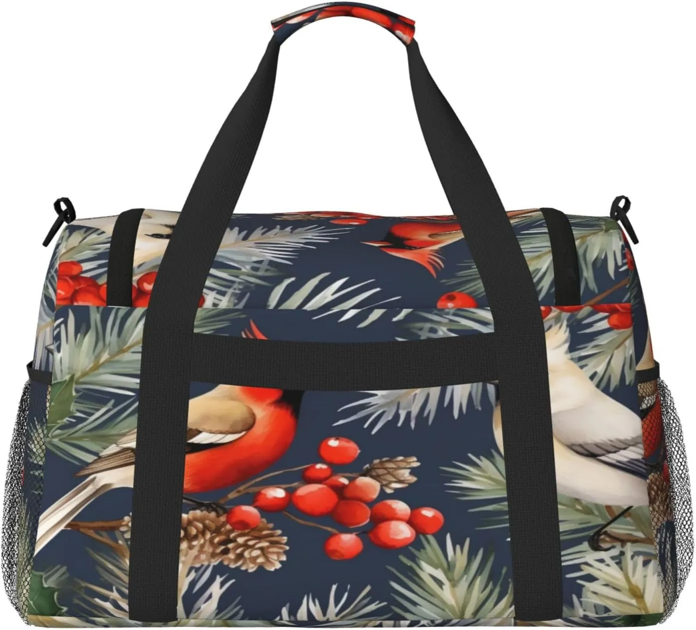 Travel Duffel Bag For Men Women, Christmas Birds Holly Tree Berry Carry On Sport Gym Bag With Shoulder Strap Lightweight Waterproof Weekender Bag Overnight Bag