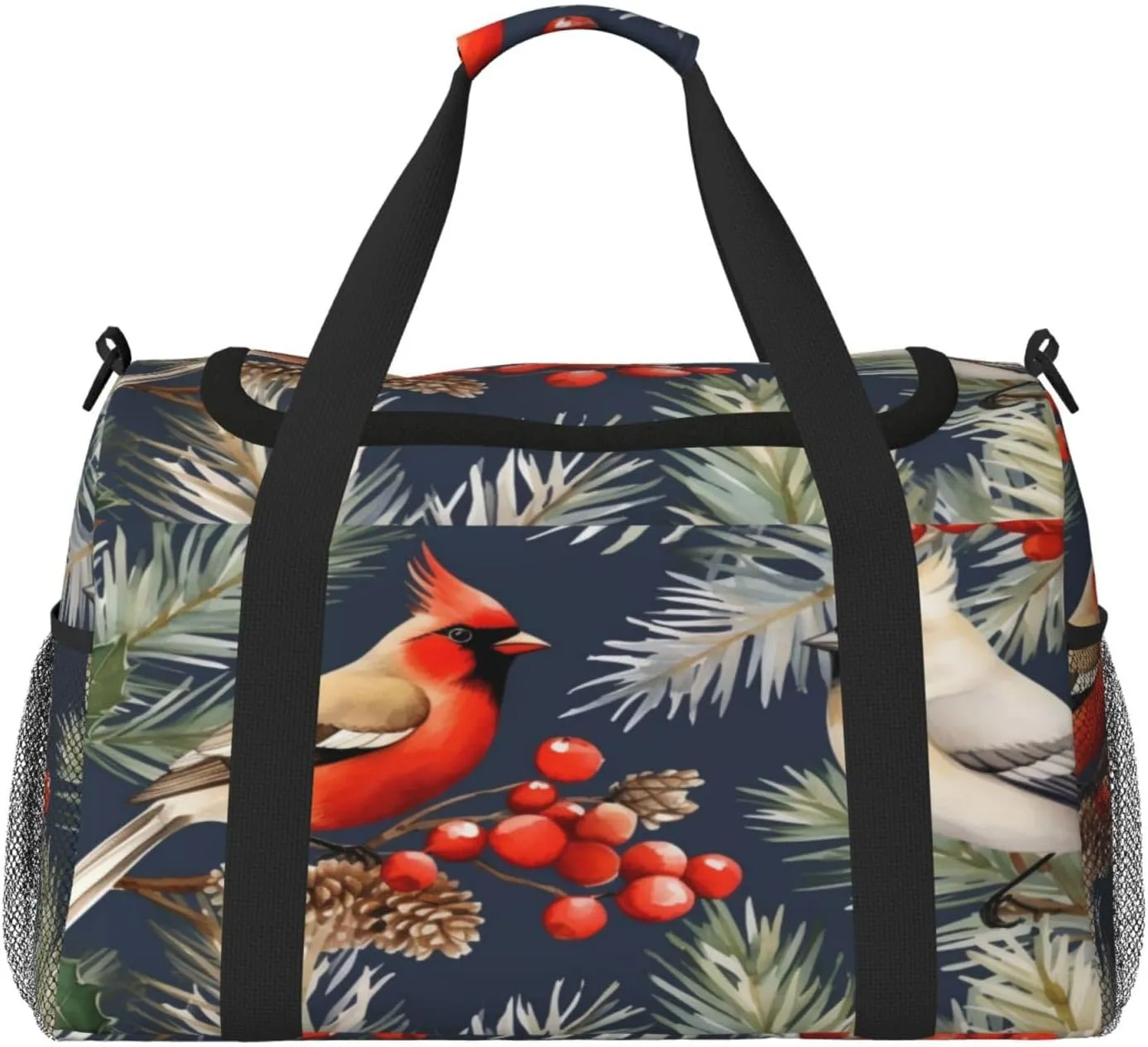 Travel Duffel Bag For Men Women, Christmas Birds Holly Tree Berry Carry On Sport Gym Bag With Shoulder Strap Lightweight Waterproof Weekender Bag Overnight Bag