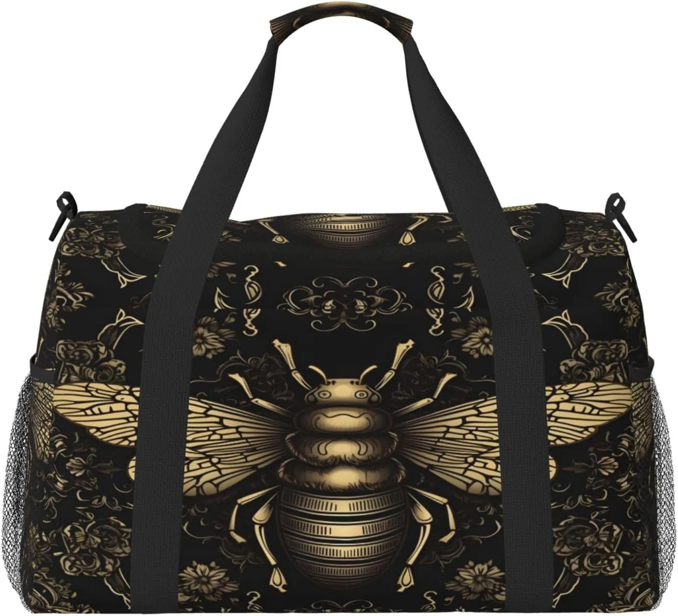 Travel Duffel Bag For Men Women, Cool Bee Retro Painting Carry On Sport Gym Bag With Shoulder Strap Lightweight Waterproof Weekender Bag Overnight Bag