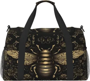 Travel Duffel Bag For Men Women, Cool Bee Retro Painting Carry On Sport Gym Bag With Shoulder Strap Lightweight Waterproof Weekender Bag Overnight Bag