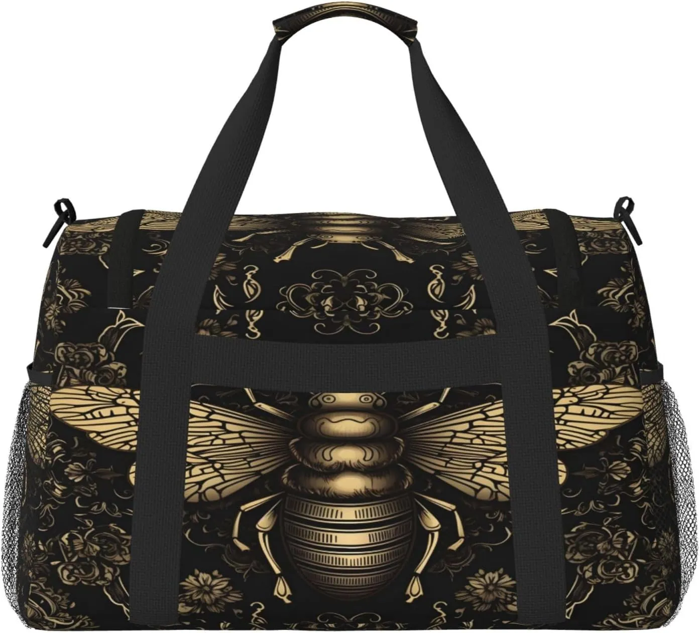 Travel Duffel Bag For Men Women, Cool Bee Retro Painting Carry On Sport Gym Bag With Shoulder Strap Lightweight Waterproof Weekender Bag Overnight Bag