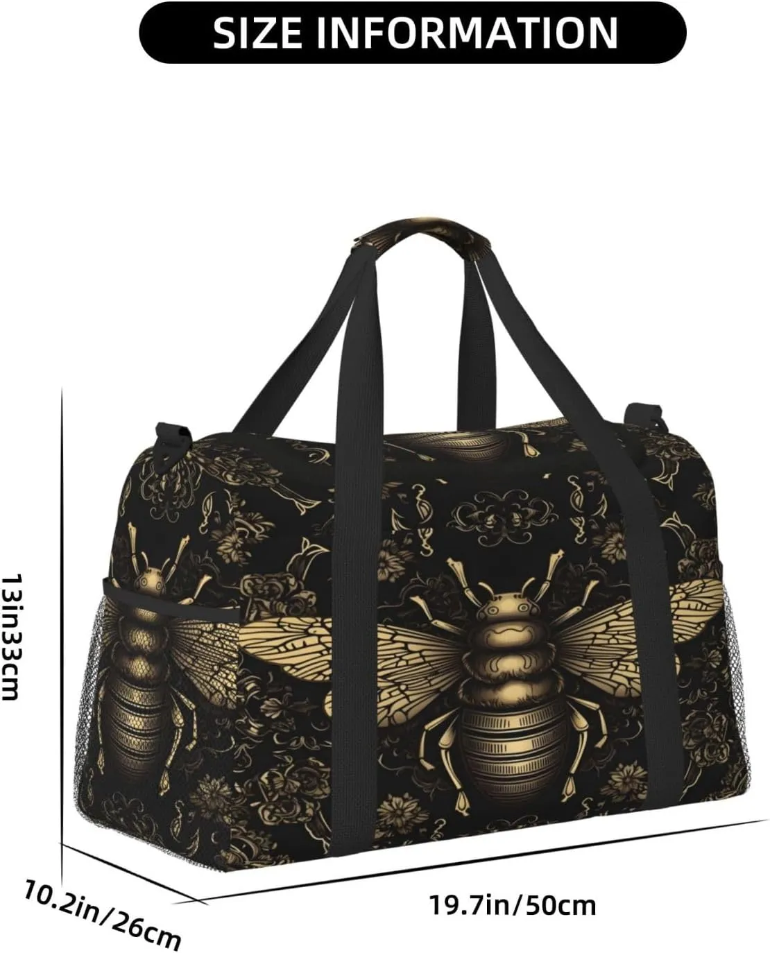 Travel Duffel Bag For Men Women, Cool Bee Retro Painting Carry On Sport Gym Bag With Shoulder Strap Lightweight Waterproof Weekender Bag Overnight Bag