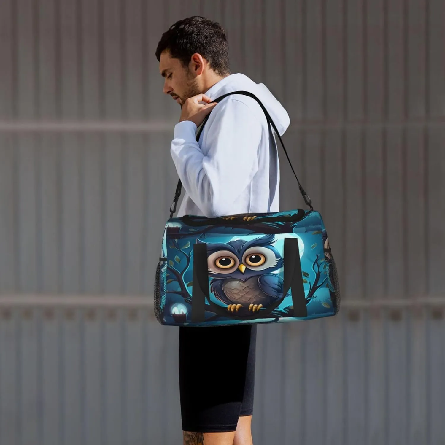 Travel Duffel Bag For Men Women, Cute Owl Cartoon Moon Carry On Sport Gym Bag With Shoulder Strap Lightweight Waterproof Weekender Bag Overnight Bag