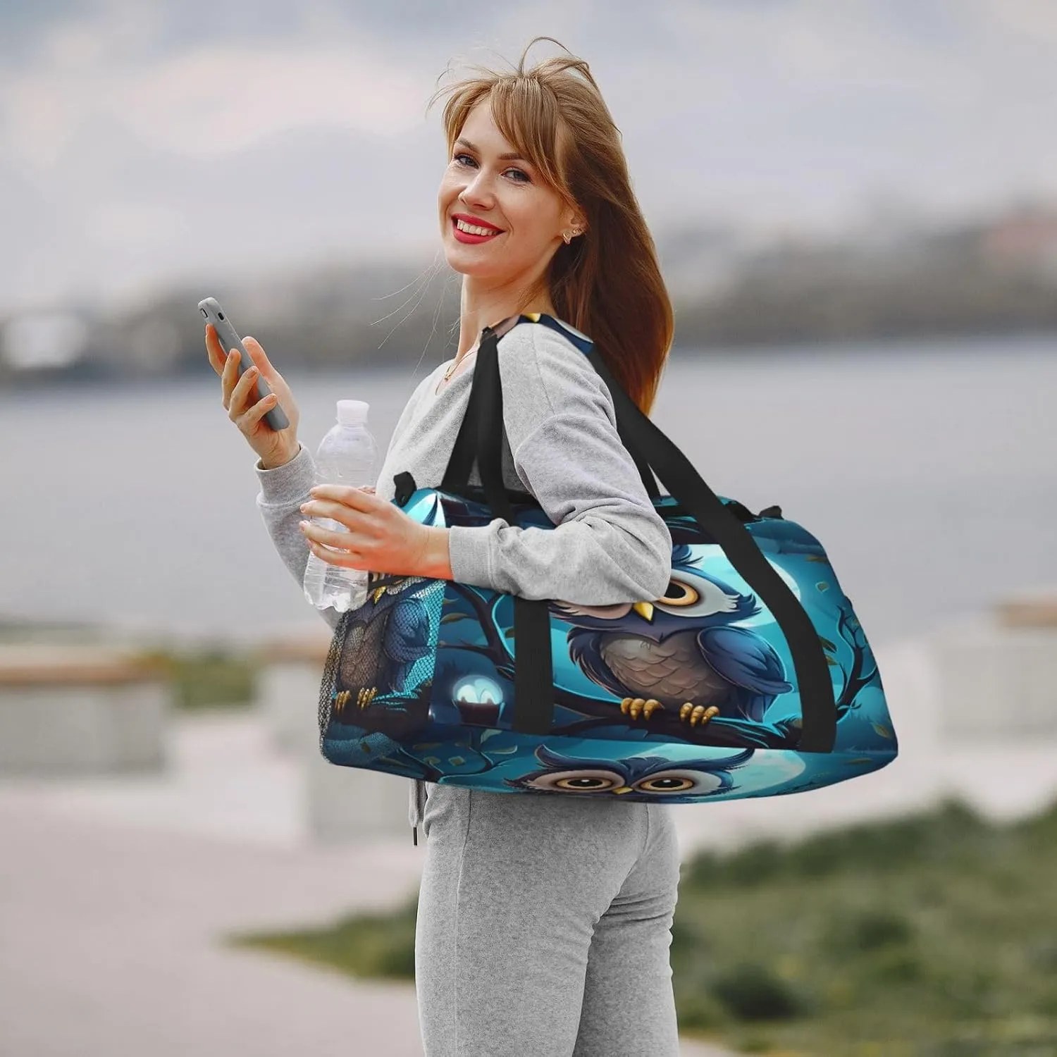 Travel Duffel Bag For Men Women, Cute Owl Cartoon Moon Carry On Sport Gym Bag With Shoulder Strap Lightweight Waterproof Weekender Bag Overnight Bag