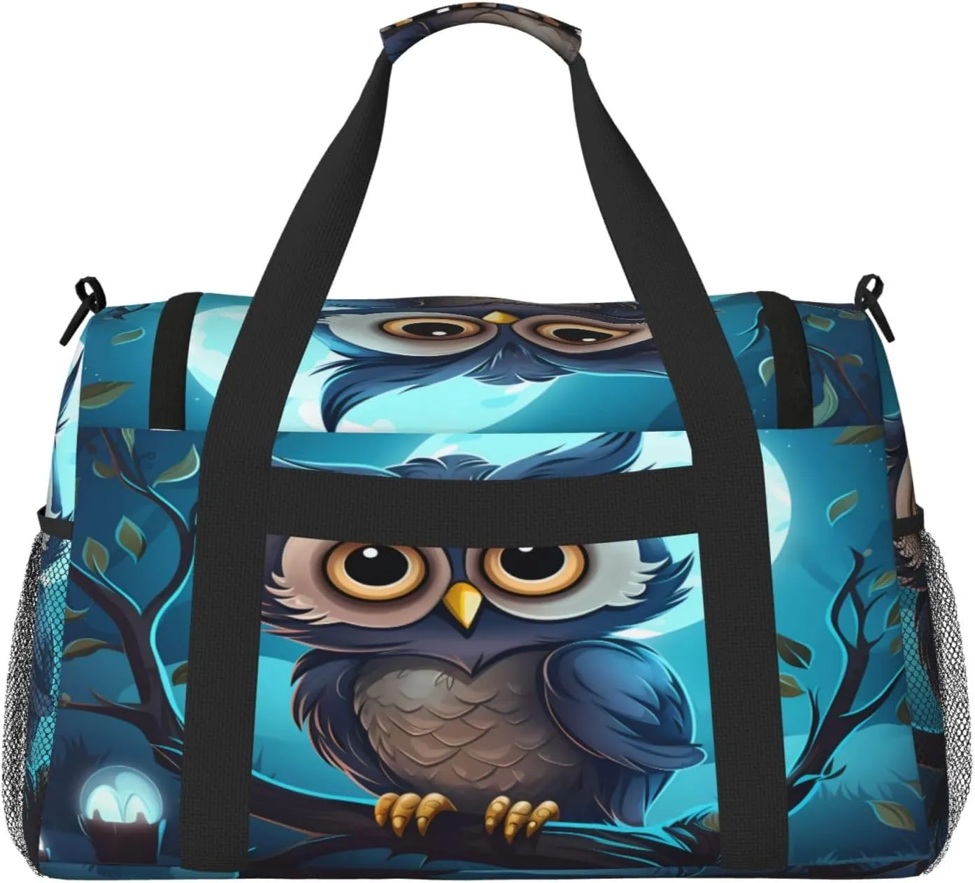 Travel Duffel Bag For Men Women, Cute Owl Cartoon Moon Carry On Sport Gym Bag With Shoulder Strap Lightweight Waterproof Weekender Bag Overnight Bag