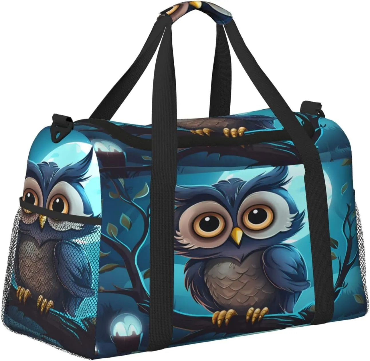 Travel Duffel Bag For Men Women, Cute Owl Cartoon Moon Carry On Sport Gym Bag With Shoulder Strap Lightweight Waterproof Weekender Bag Overnight Bag