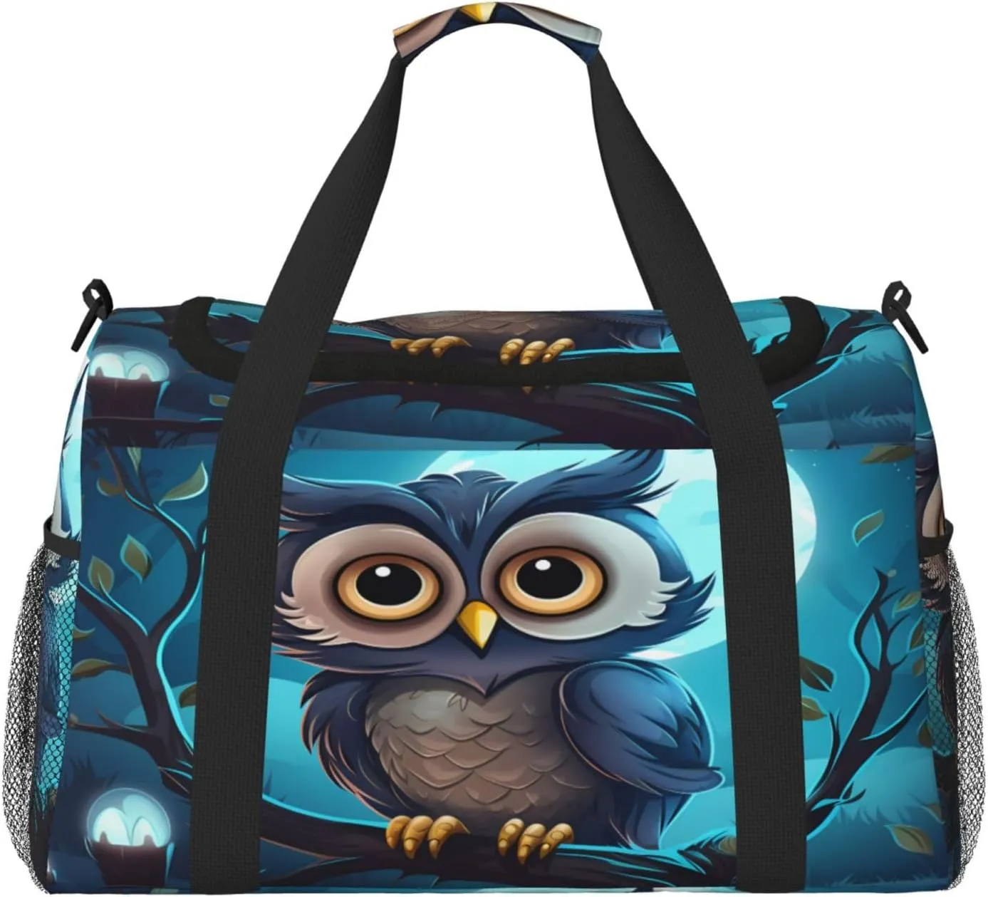 Travel Duffel Bag For Men Women, Cute Owl Cartoon Moon Carry On Sport Gym Bag With Shoulder Strap Lightweight Waterproof Weekender Bag Overnight Bag