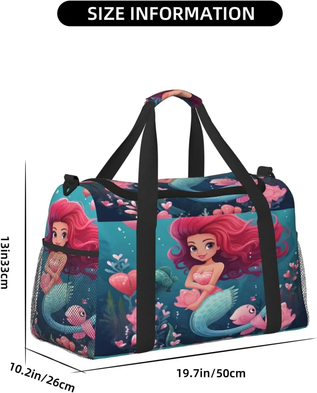 Travel Duffel Bag For Men Women, Cute Sea Mermaid Carry On Sport Gym Bag With Shoulder Strap Lightweight Waterproof Weekender Bag Overnight Bag