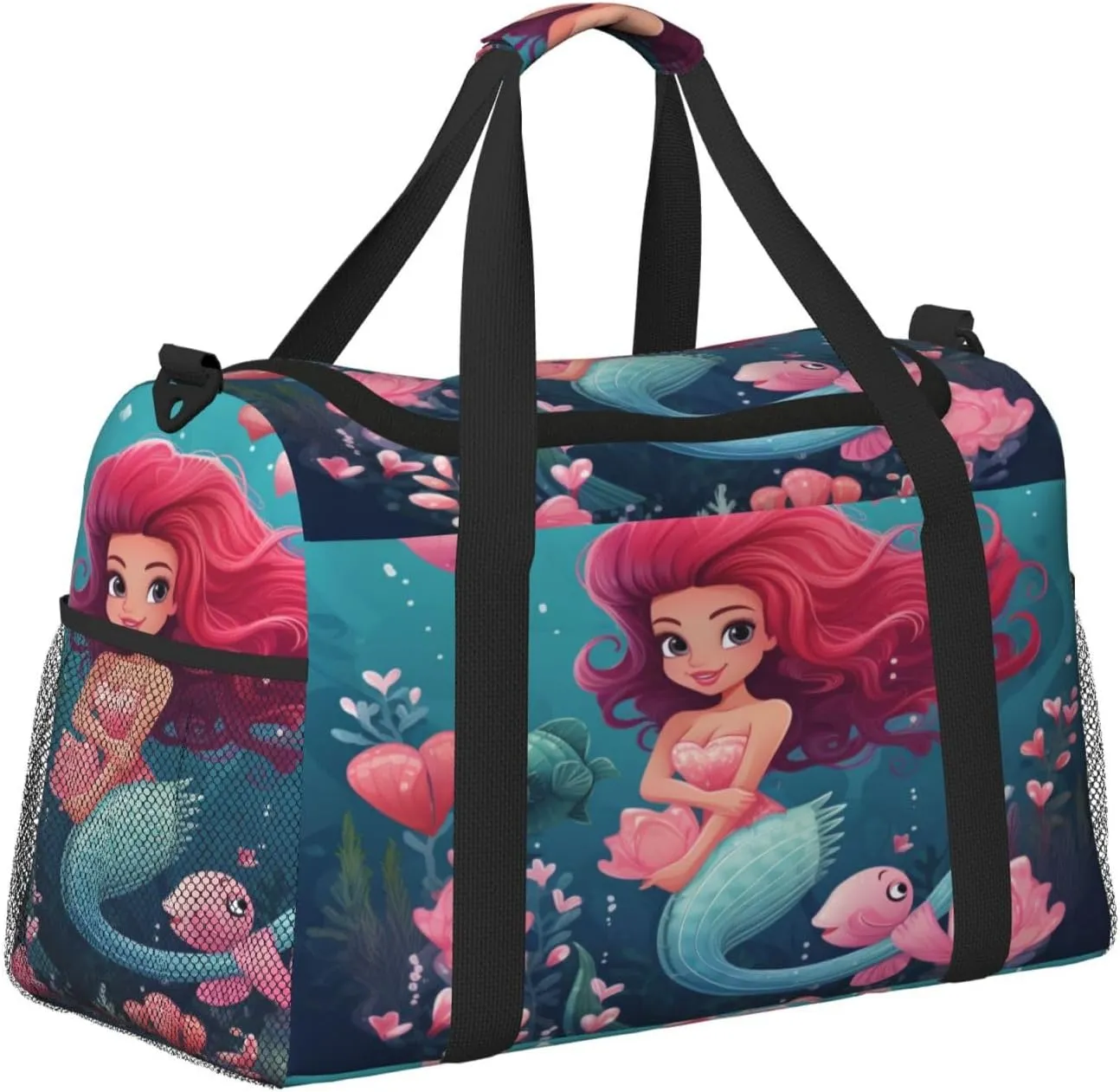 Travel Duffel Bag For Men Women, Cute Sea Mermaid Carry On Sport Gym Bag With Shoulder Strap Lightweight Waterproof Weekender Bag Overnight Bag