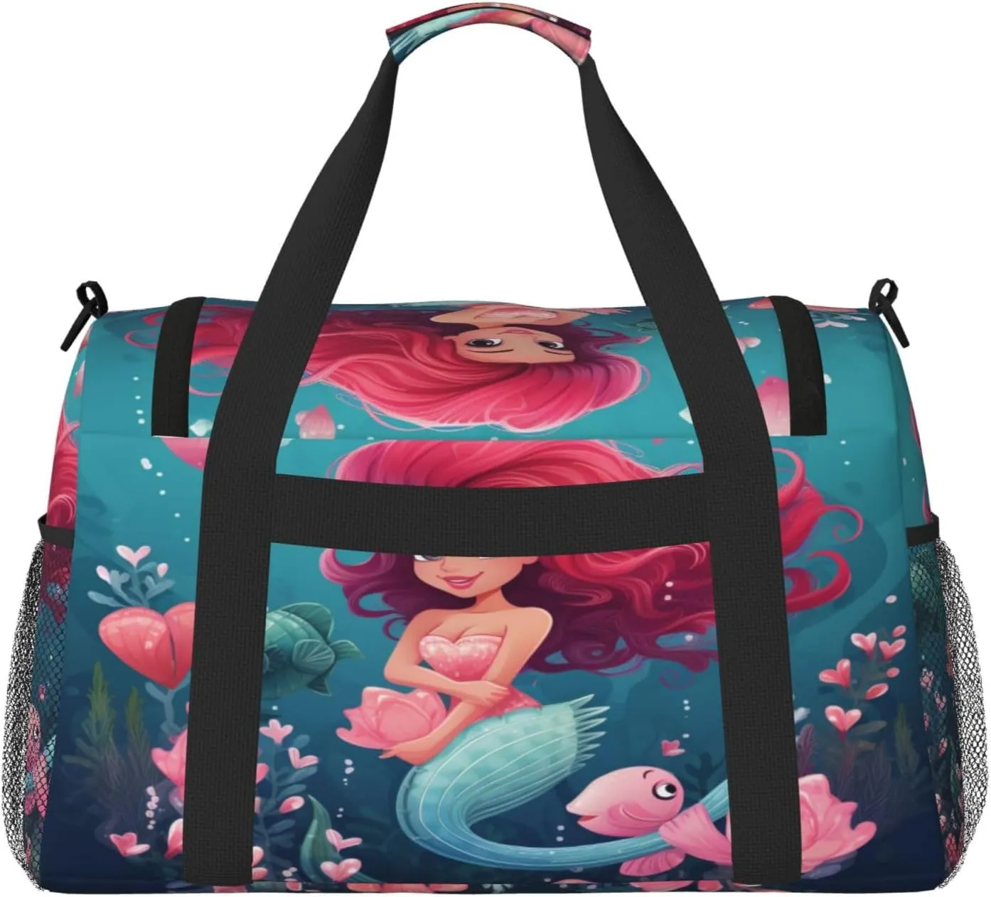 Travel Duffel Bag For Men Women, Cute Sea Mermaid Carry On Sport Gym Bag With Shoulder Strap Lightweight Waterproof Weekender Bag Overnight Bag