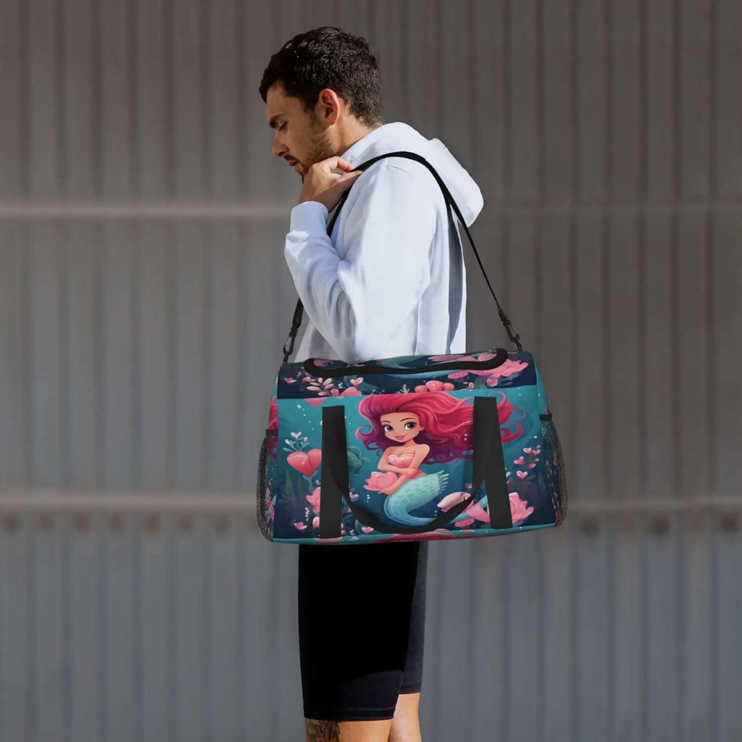 Travel Duffel Bag For Men Women, Cute Sea Mermaid Carry On Sport Gym Bag With Shoulder Strap Lightweight Waterproof Weekender Bag Overnight Bag