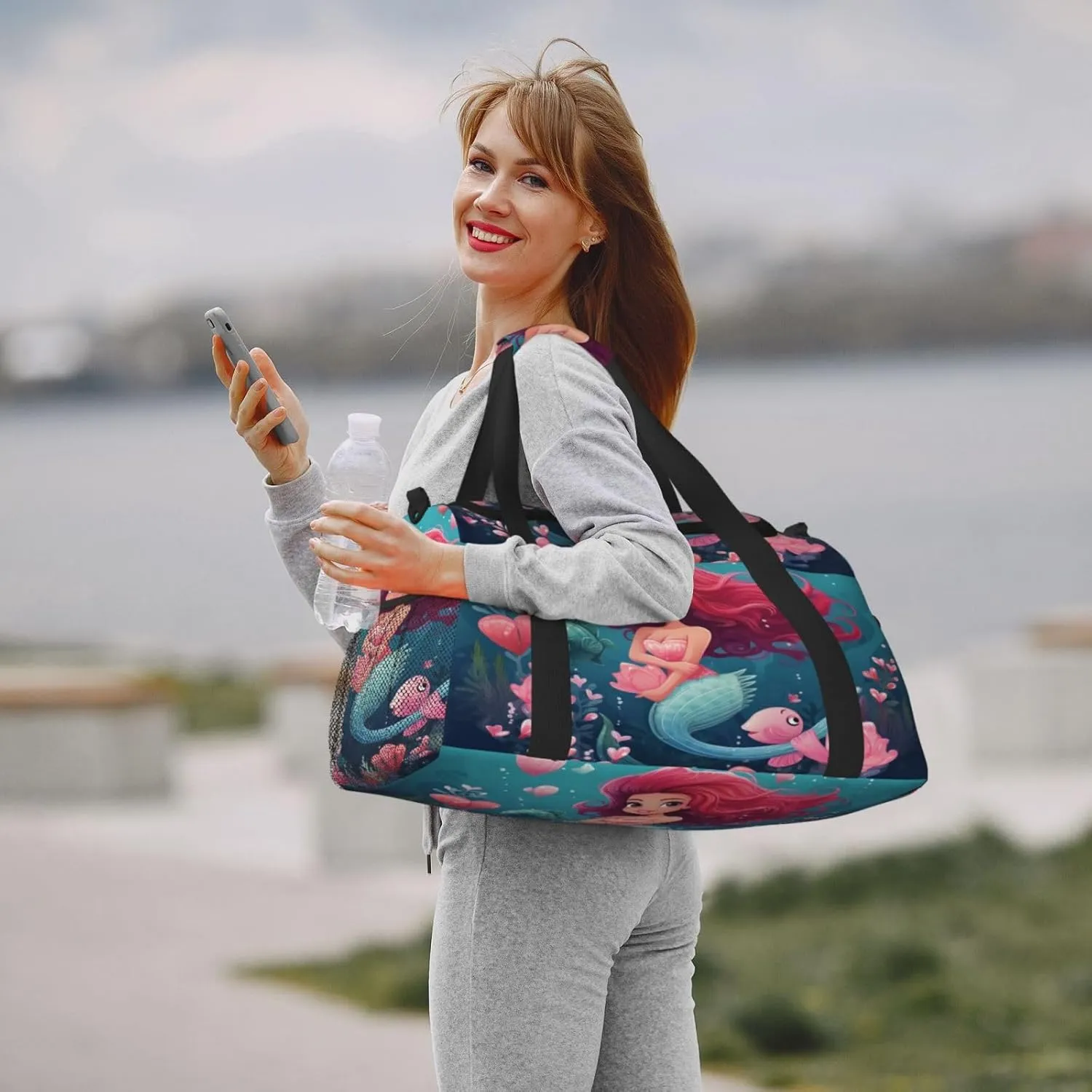 Travel Duffel Bag For Men Women, Cute Sea Mermaid Carry On Sport Gym Bag With Shoulder Strap Lightweight Waterproof Weekender Bag Overnight Bag