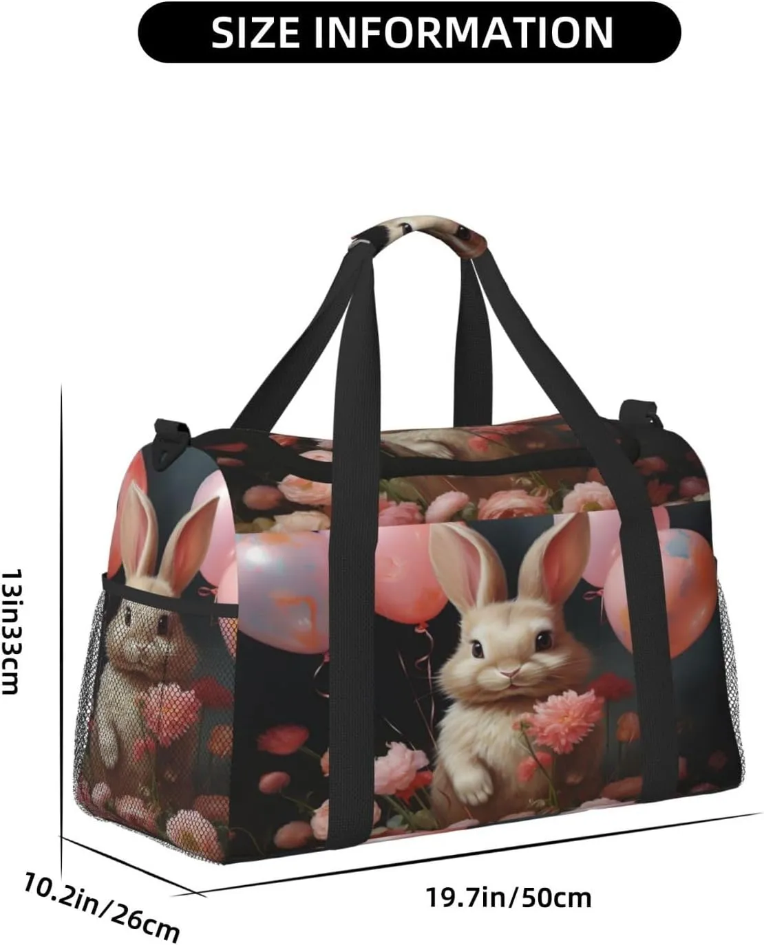Travel Duffel Bag For Men Women, Easter Bunny Rabbit Carry On Sport Gym Bag With Shoulder Strap Lightweight Waterproof Weekender Bag Overnight Bag