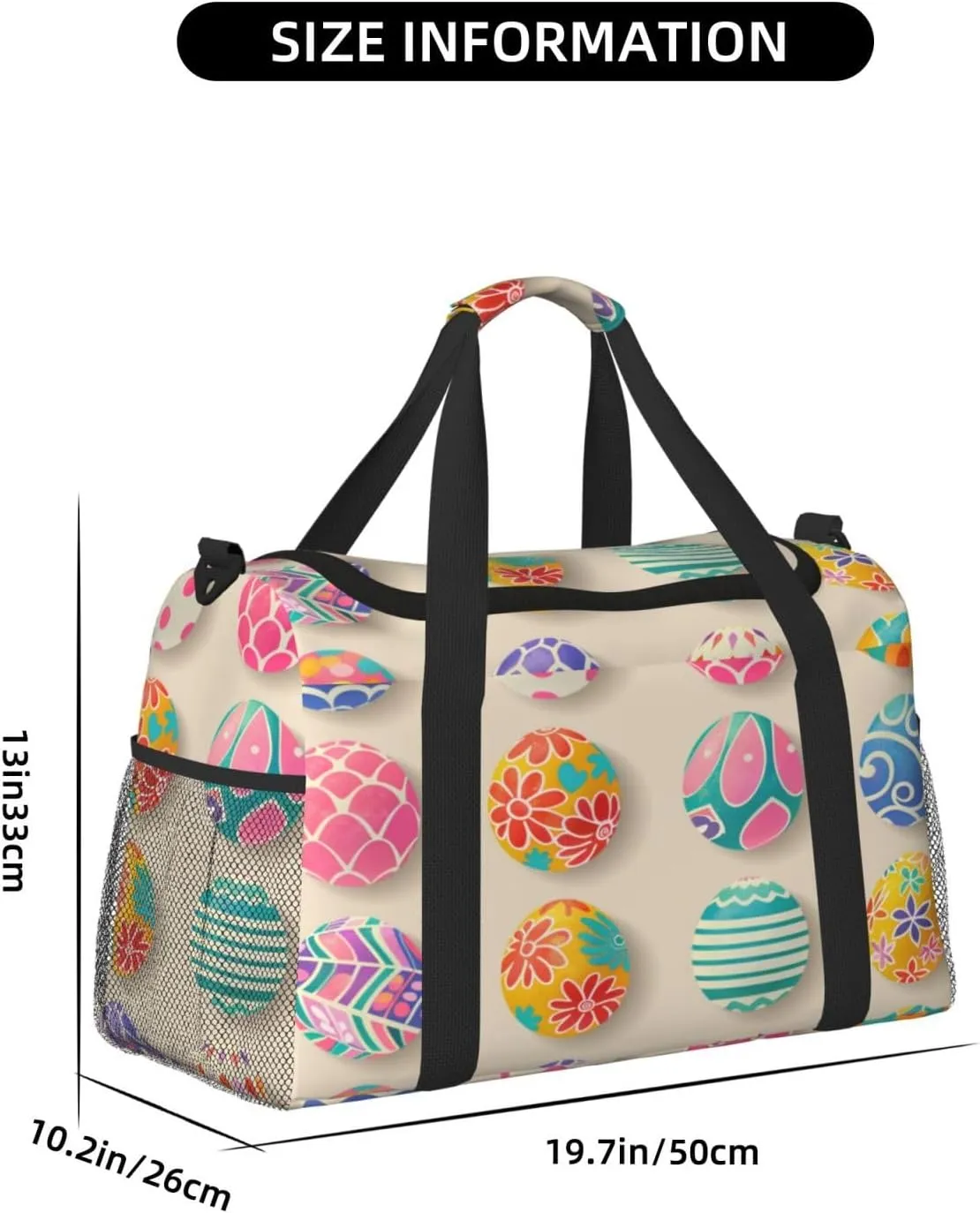 Travel Duffel Bag For Men Women, Easter Eggs Art Printing Carry On Sport Gym Bag With Shoulder Strap Lightweight Waterproof Weekender Bag Overnight Bag