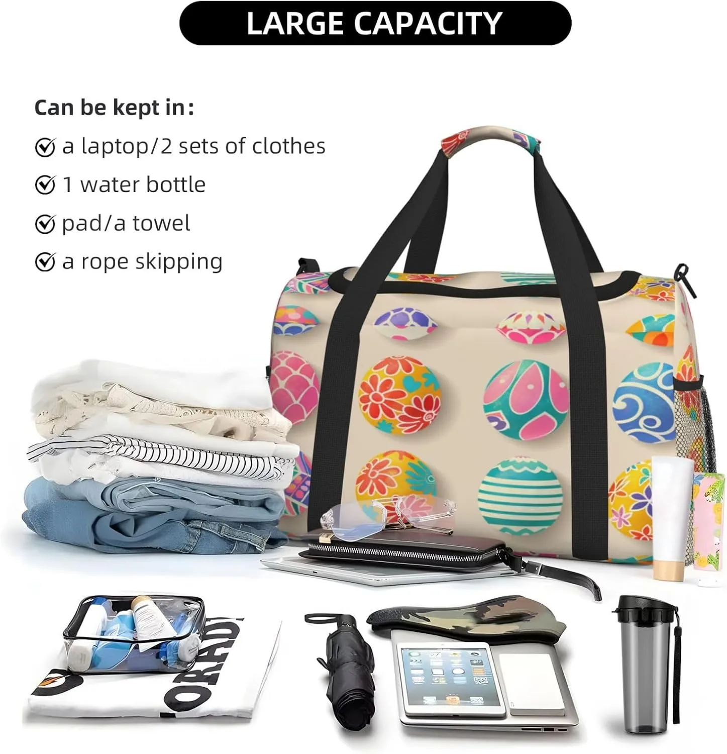 Travel Duffel Bag For Men Women, Easter Eggs Art Printing Carry On Sport Gym Bag With Shoulder Strap Lightweight Waterproof Weekender Bag Overnight Bag