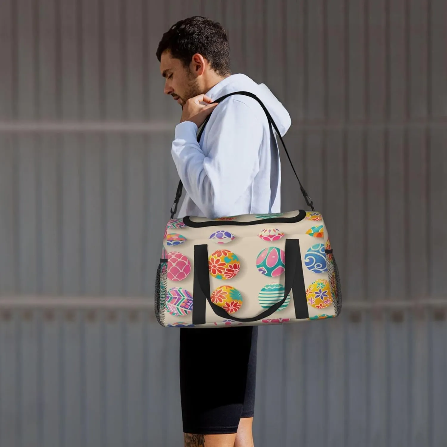 Travel Duffel Bag For Men Women, Easter Eggs Art Printing Carry On Sport Gym Bag With Shoulder Strap Lightweight Waterproof Weekender Bag Overnight Bag