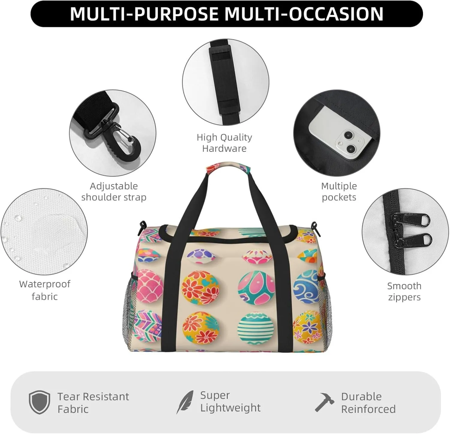 Travel Duffel Bag For Men Women, Easter Eggs Art Printing Carry On Sport Gym Bag With Shoulder Strap Lightweight Waterproof Weekender Bag Overnight Bag