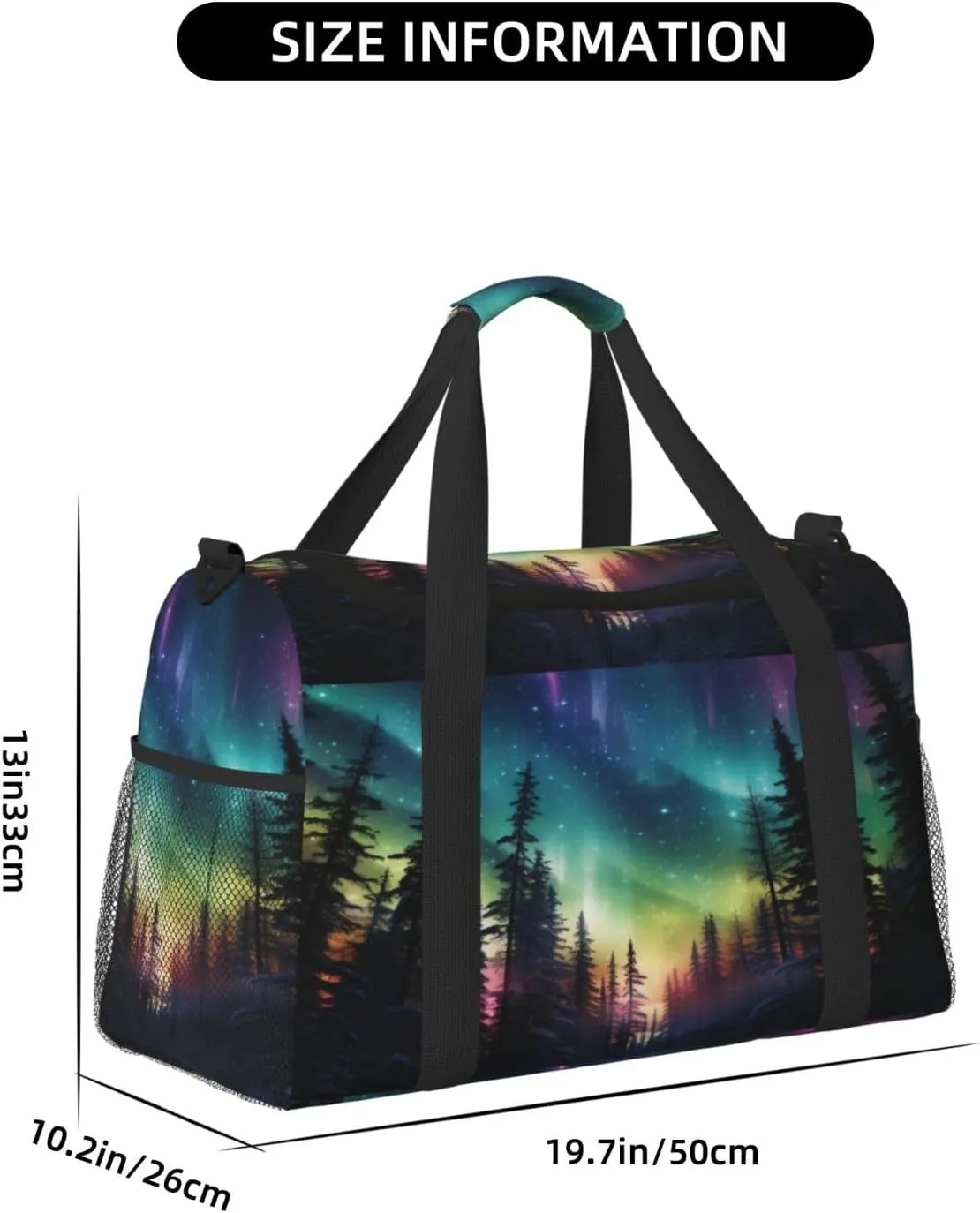 Travel Duffel Bag For Men Women, Fantasy Northern Lights Aurora Carry On Sport Gym Bag With Shoulder Strap Lightweight Waterproof Weekender Bag Overnight Bag