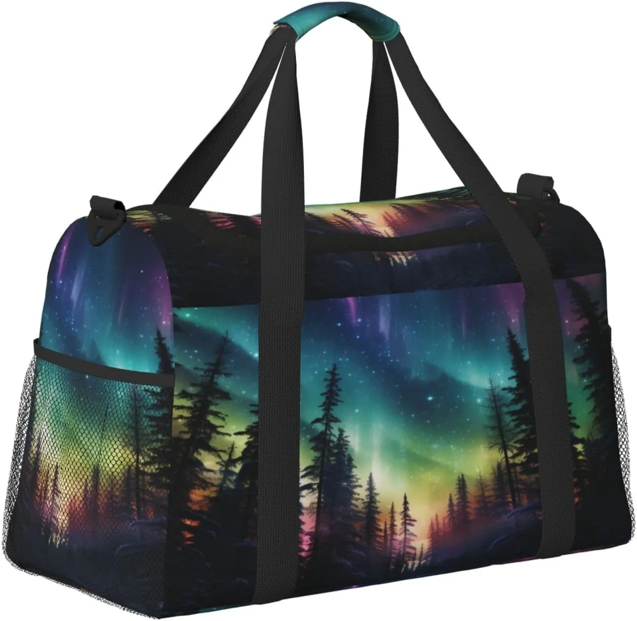 Travel Duffel Bag For Men Women, Fantasy Northern Lights Aurora Carry On Sport Gym Bag With Shoulder Strap Lightweight Waterproof Weekender Bag Overnight Bag