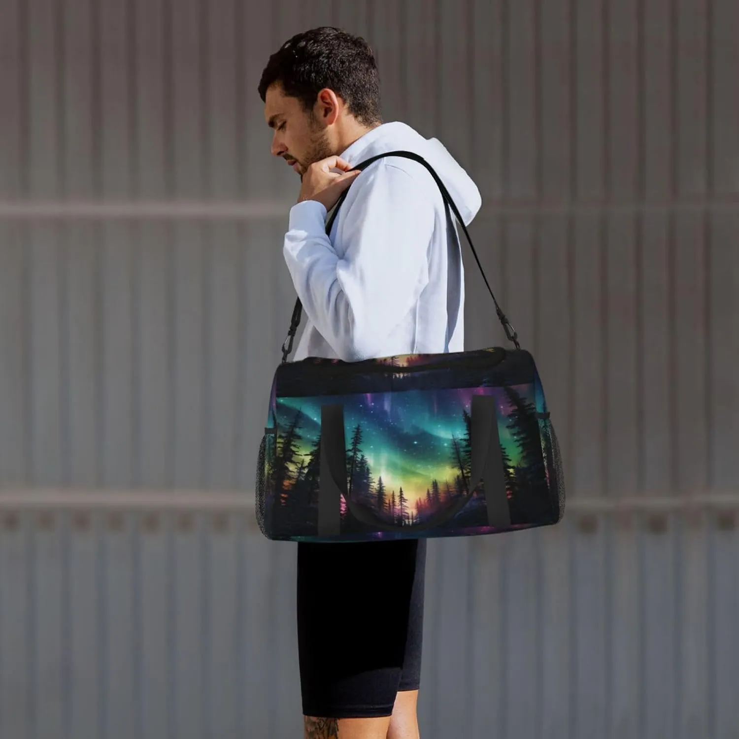 Travel Duffel Bag For Men Women, Fantasy Northern Lights Aurora Carry On Sport Gym Bag With Shoulder Strap Lightweight Waterproof Weekender Bag Overnight Bag