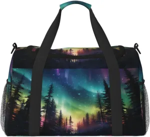 Travel Duffel Bag For Men Women, Fantasy Northern Lights Aurora Carry On Sport Gym Bag With Shoulder Strap Lightweight Waterproof Weekender Bag Overnight Bag