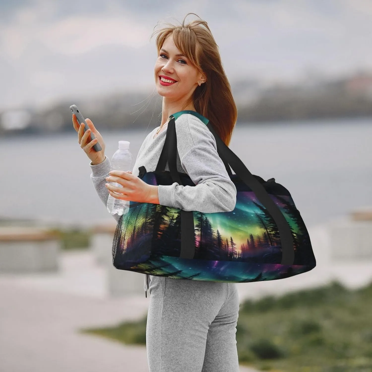 Travel Duffel Bag For Men Women, Fantasy Northern Lights Aurora Carry On Sport Gym Bag With Shoulder Strap Lightweight Waterproof Weekender Bag Overnight Bag