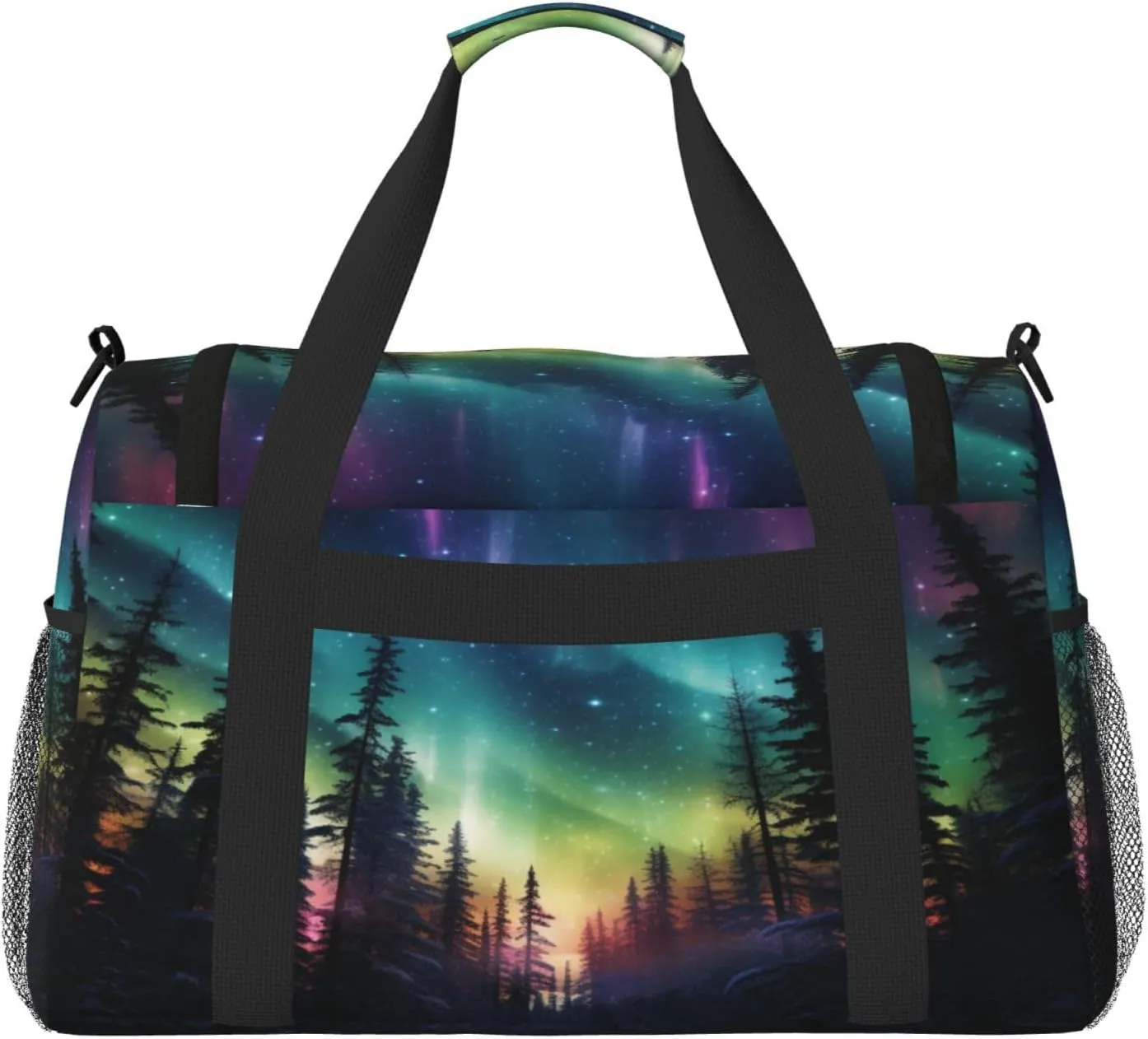 Travel Duffel Bag For Men Women, Fantasy Northern Lights Aurora Carry On Sport Gym Bag With Shoulder Strap Lightweight Waterproof Weekender Bag Overnight Bag