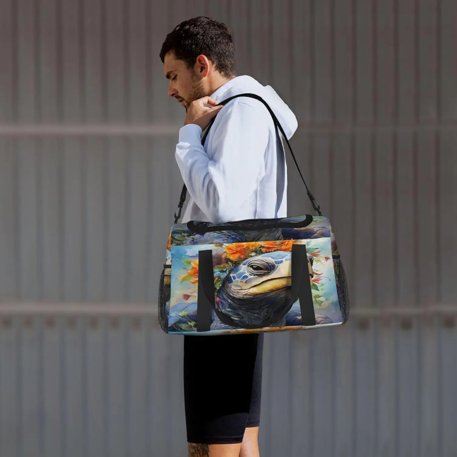 Travel Duffel Bag For Men Women, Floral Tortoise Turtle Art Carry On Sport Gym Bag With Shoulder Strap Lightweight Waterproof Weekender Bag Overnight Bag