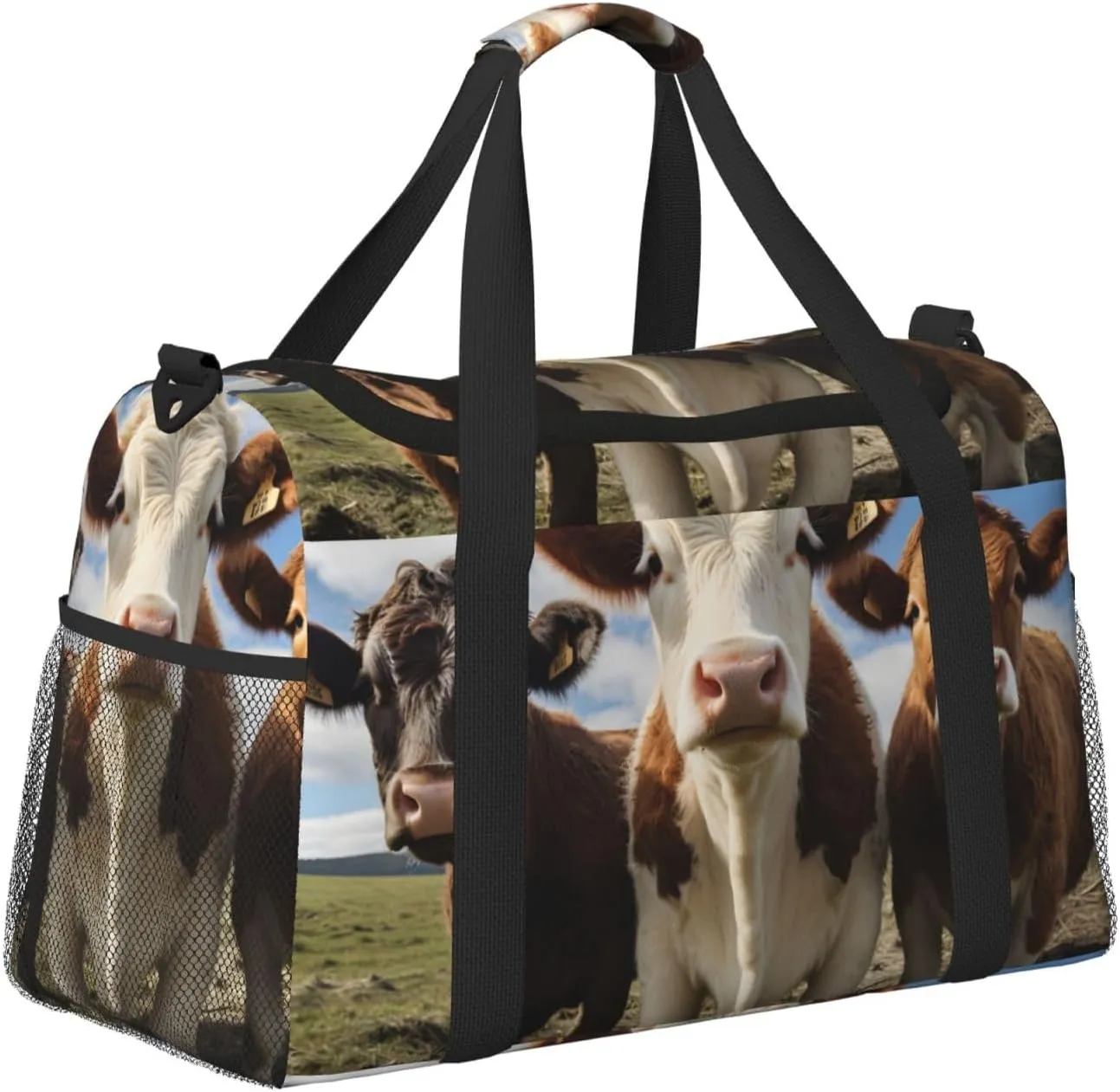 Travel Duffel Bag For Men Women, Funny Animal Cow Carry On Sport Gym Bag With Shoulder Strap Lightweight Waterproof Weekender Bag Overnight Bag