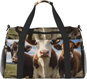 Travel Duffel Bag For Men Women, Funny Animal Cow Carry On Sport Gym Bag With Shoulder Strap Lightweight Waterproof Weekender Bag Overnight Bag