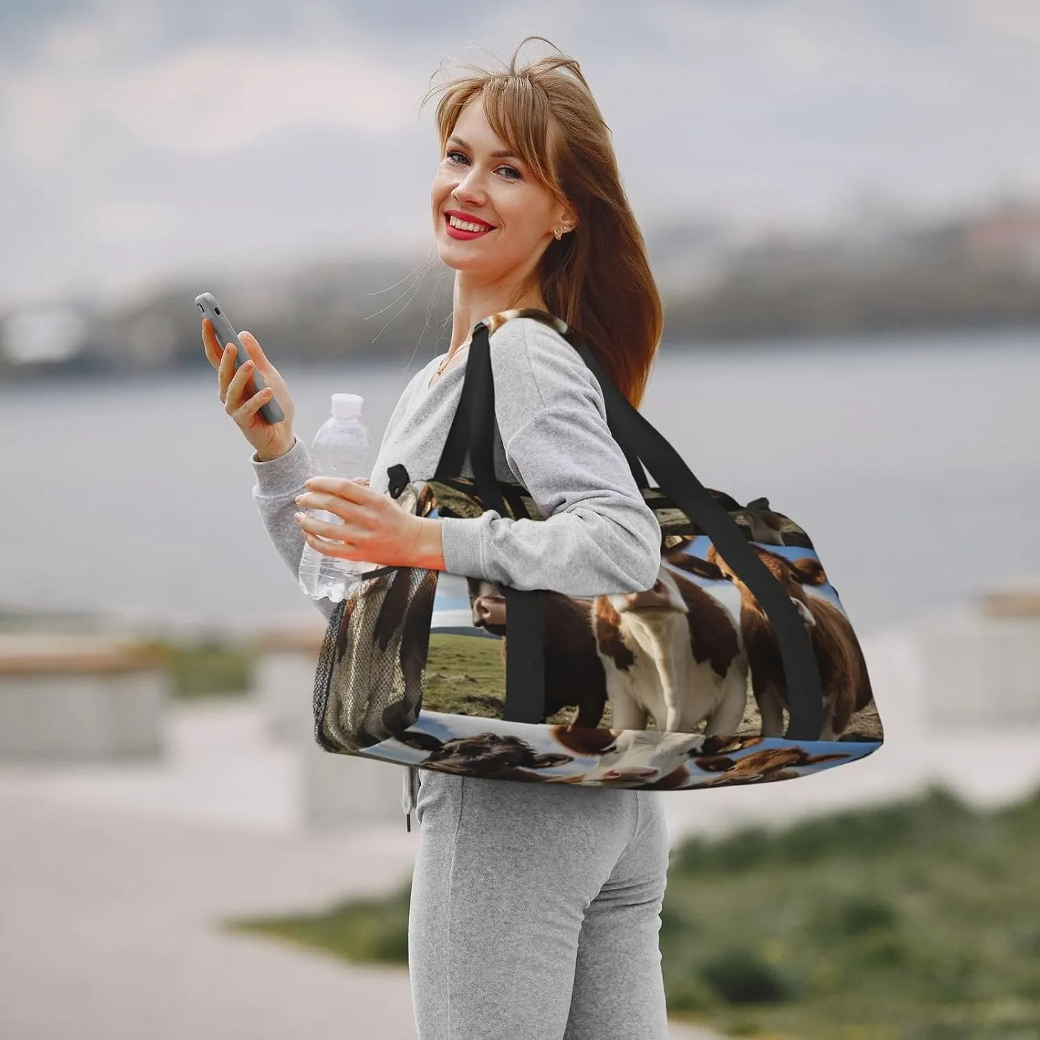Travel Duffel Bag For Men Women, Funny Animal Cow Carry On Sport Gym Bag With Shoulder Strap Lightweight Waterproof Weekender Bag Overnight Bag