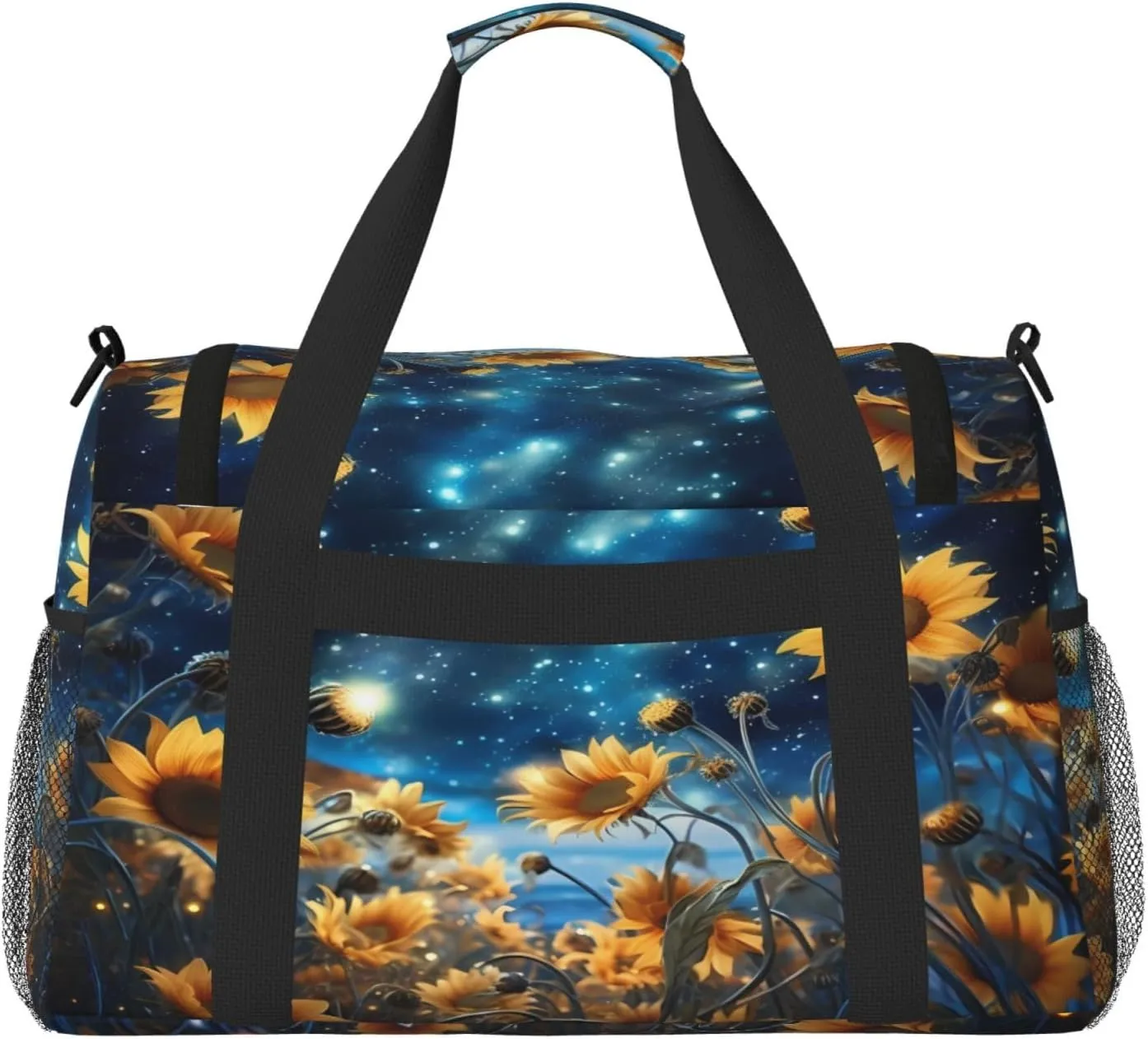 Travel Duffel Bag For Men Women, Sunflower Starry Night Galaxy Carry On Sport Gym Bag With Shoulder Strap Lightweight Waterproof Weekender Bag Overnight Bag