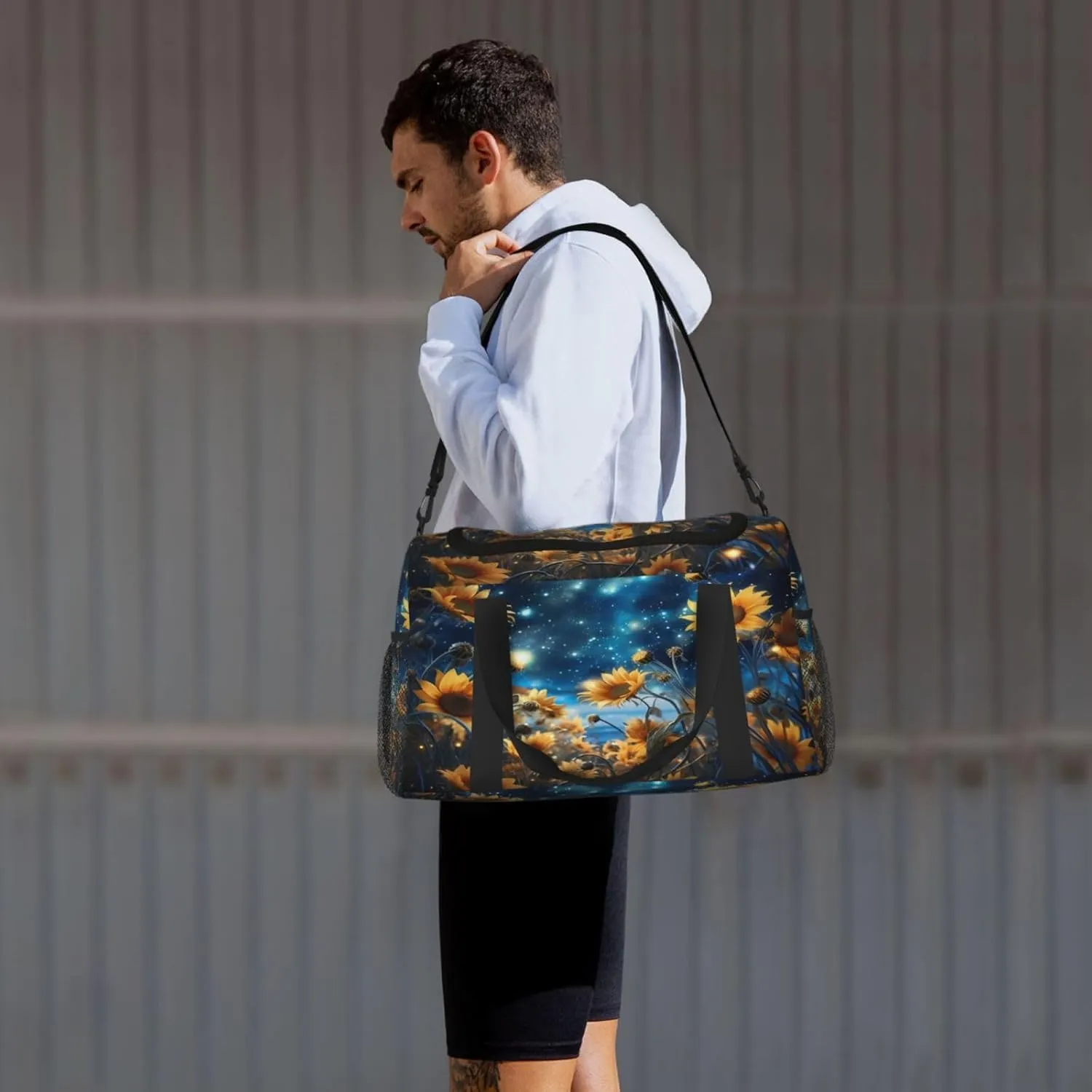 Travel Duffel Bag For Men Women, Sunflower Starry Night Galaxy Carry On Sport Gym Bag With Shoulder Strap Lightweight Waterproof Weekender Bag Overnight Bag