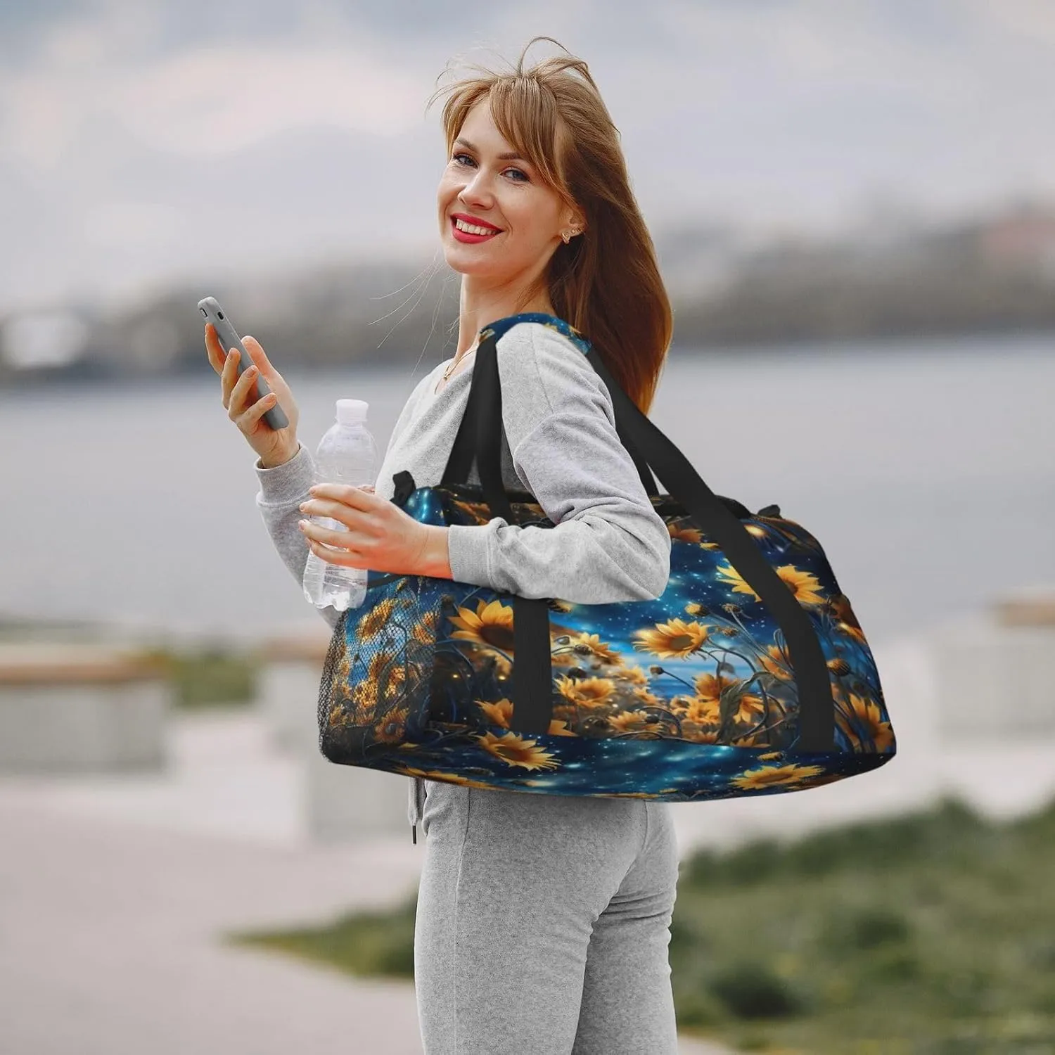Travel Duffel Bag For Men Women, Sunflower Starry Night Galaxy Carry On Sport Gym Bag With Shoulder Strap Lightweight Waterproof Weekender Bag Overnight Bag