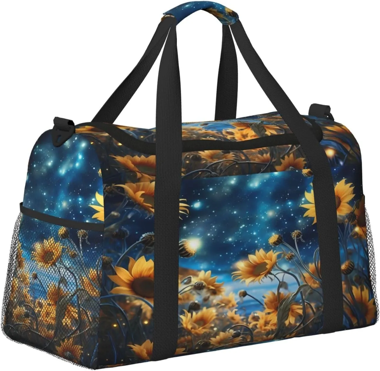 Travel Duffel Bag For Men Women, Sunflower Starry Night Galaxy Carry On Sport Gym Bag With Shoulder Strap Lightweight Waterproof Weekender Bag Overnight Bag