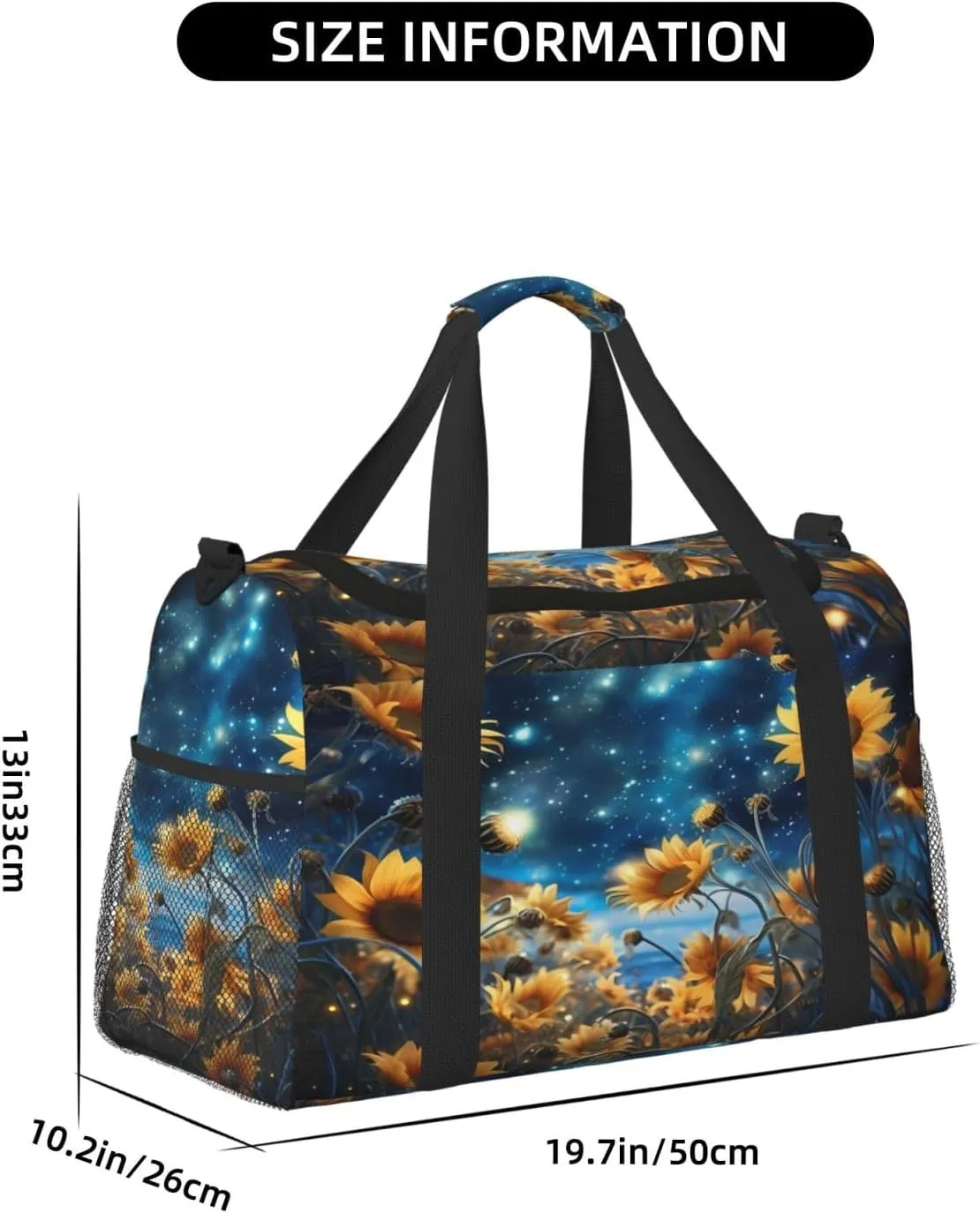 Travel Duffel Bag For Men Women, Sunflower Starry Night Galaxy Carry On Sport Gym Bag With Shoulder Strap Lightweight Waterproof Weekender Bag Overnight Bag
