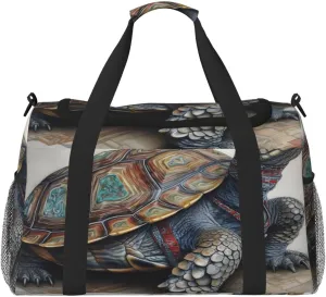 Travel Duffel Bag For Men Women, Tortoise Art Painting Carry On Sport Gym Bag With Shoulder Strap Lightweight Waterproof Weekender Bag Overnight Bag