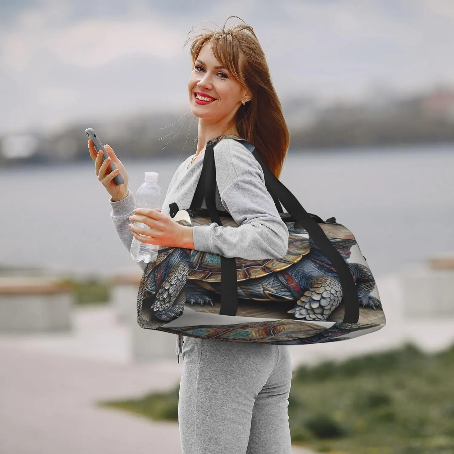 Travel Duffel Bag For Men Women, Tortoise Art Painting Carry On Sport Gym Bag With Shoulder Strap Lightweight Waterproof Weekender Bag Overnight Bag